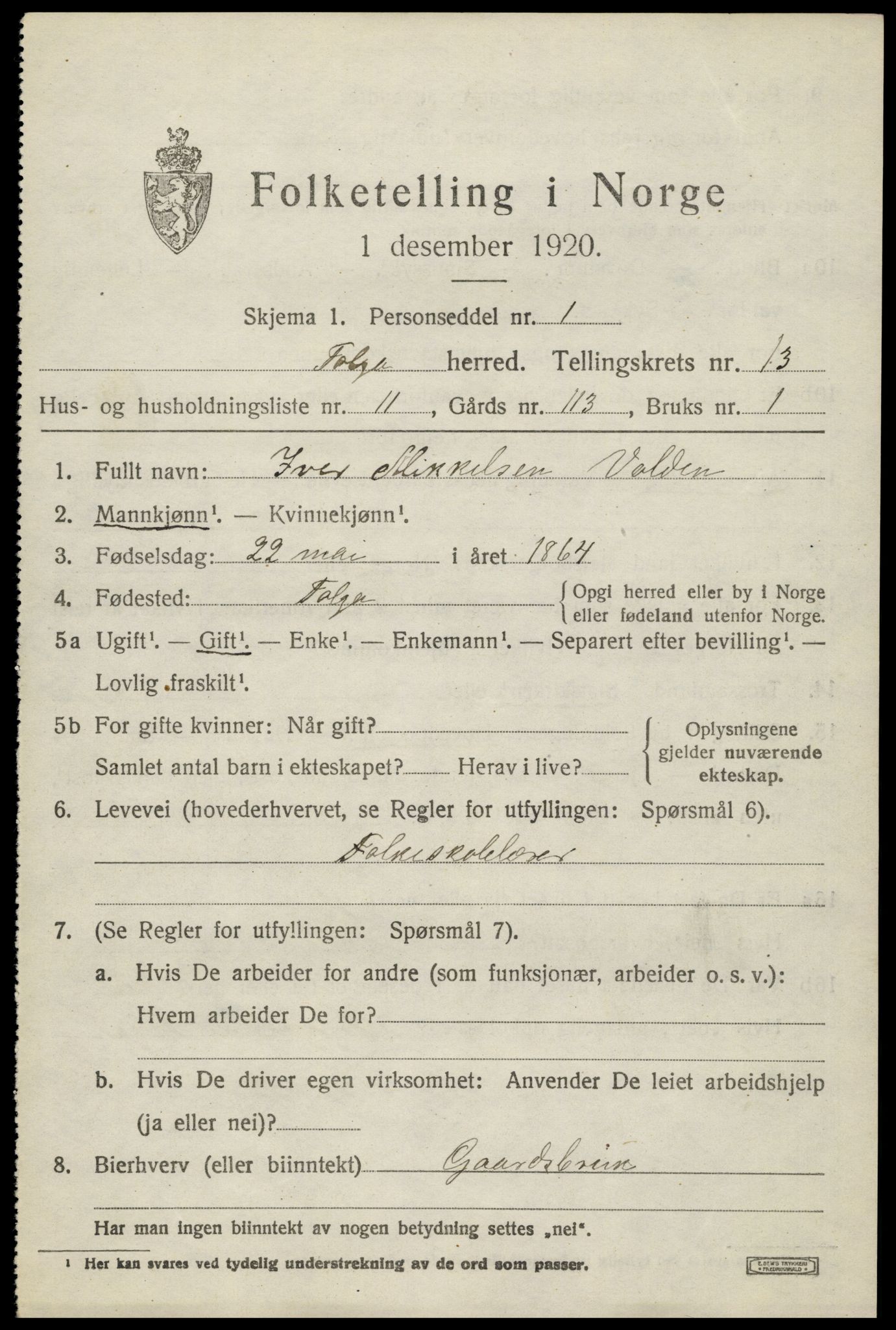 SAH, 1920 census for Tolga, 1920, p. 5913