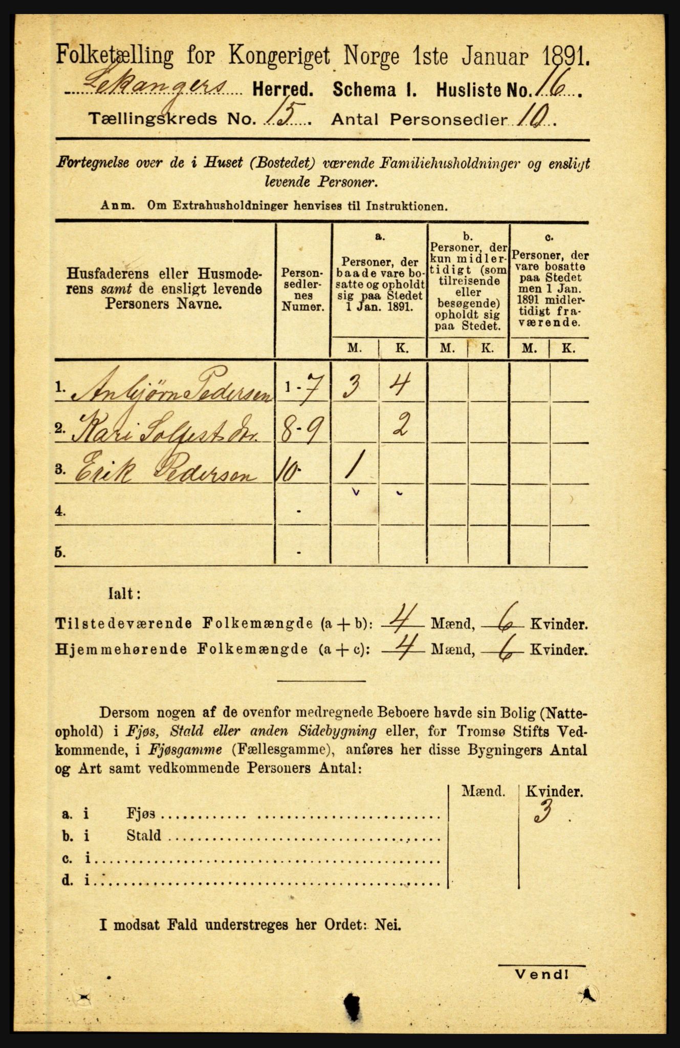 RA, 1891 census for 1419 Leikanger, 1891, p. 2839