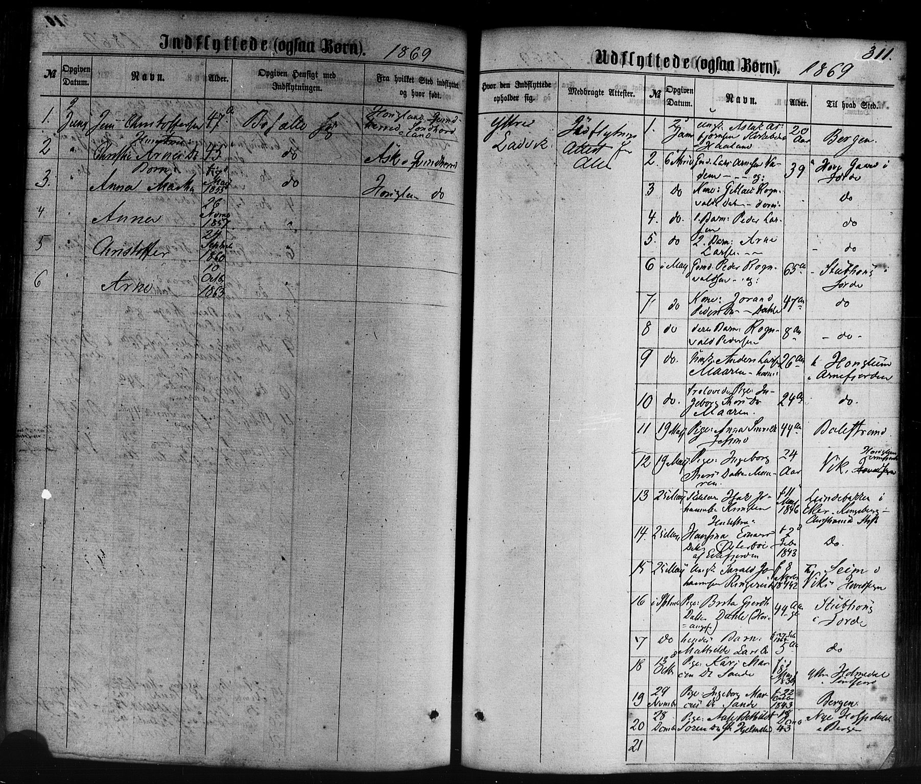 Lavik sokneprestembete, SAB/A-80901: Parish register (official) no. A 4, 1864-1881, p. 311