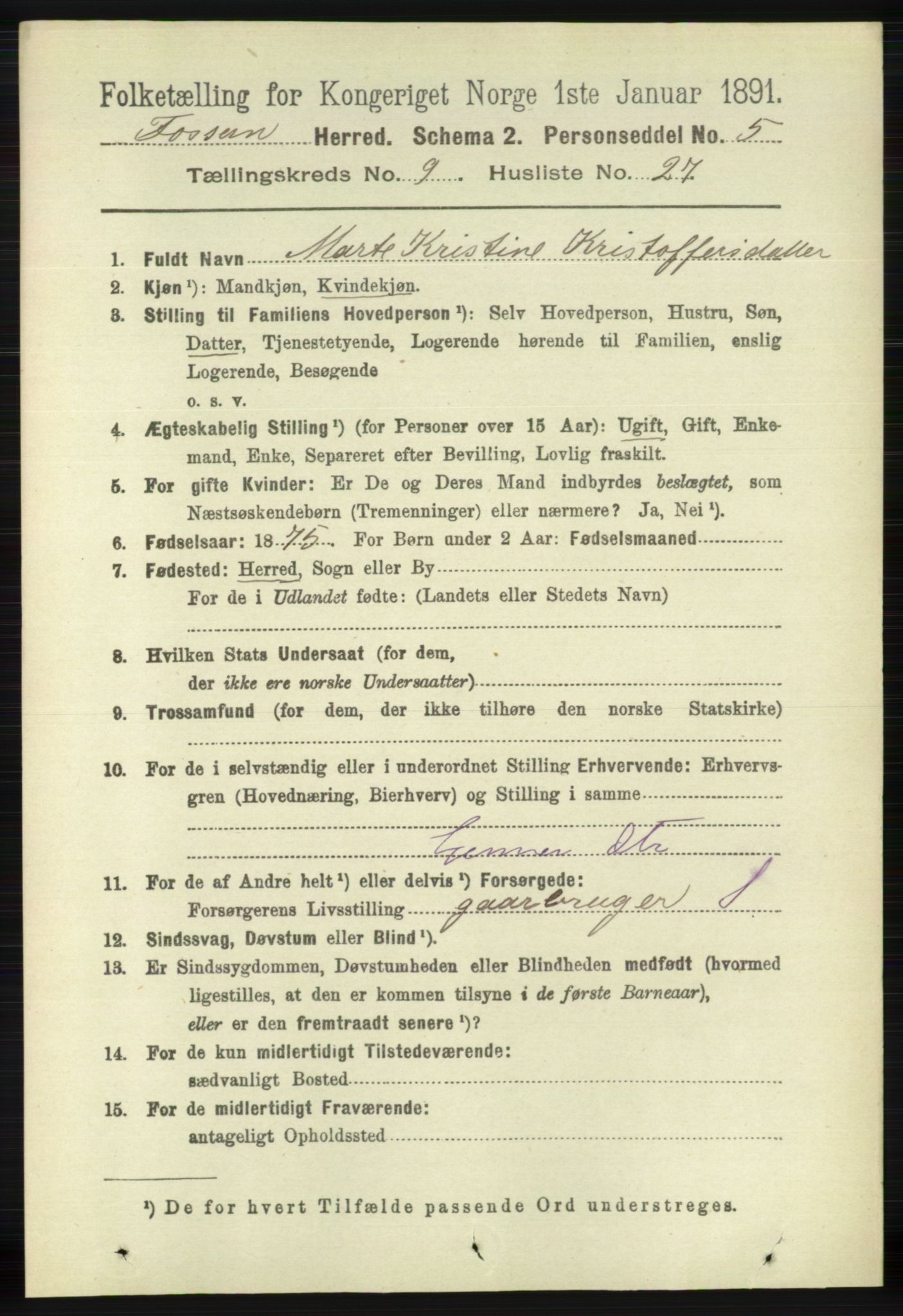 RA, 1891 census for 1129 Forsand, 1891, p. 1637