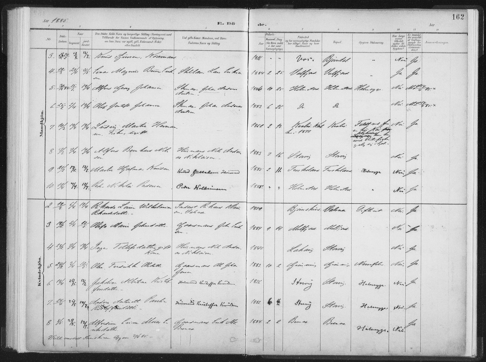 Ministerialprotokoller, klokkerbøker og fødselsregistre - Nordland, SAT/A-1459/890/L1286: Parish register (official) no. 890A01, 1882-1902, p. 162