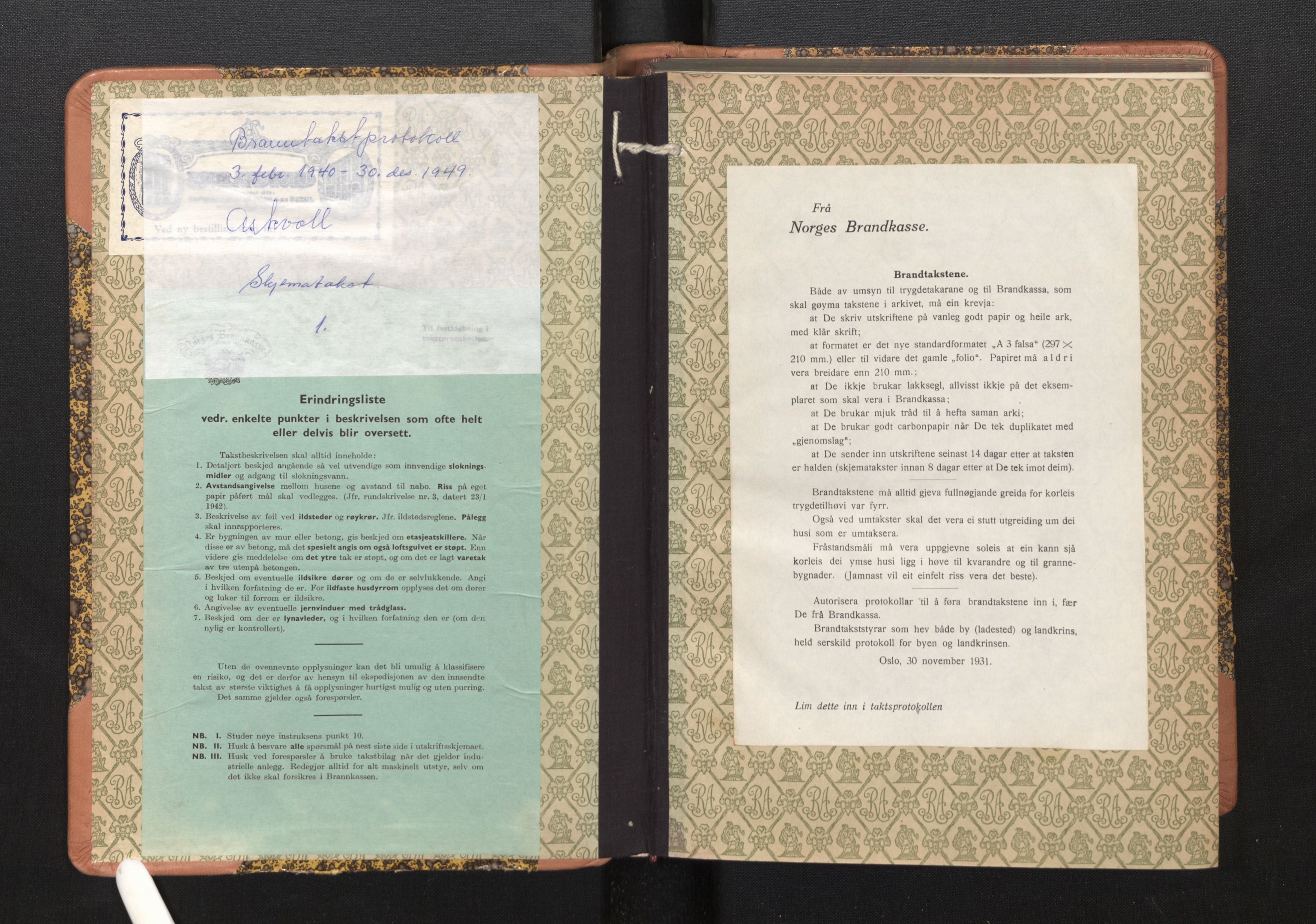 Lensmannen i Askvoll, SAB/A-26301/0012/L0005: Branntakstprotokoll, skjematakst, 1940-1949