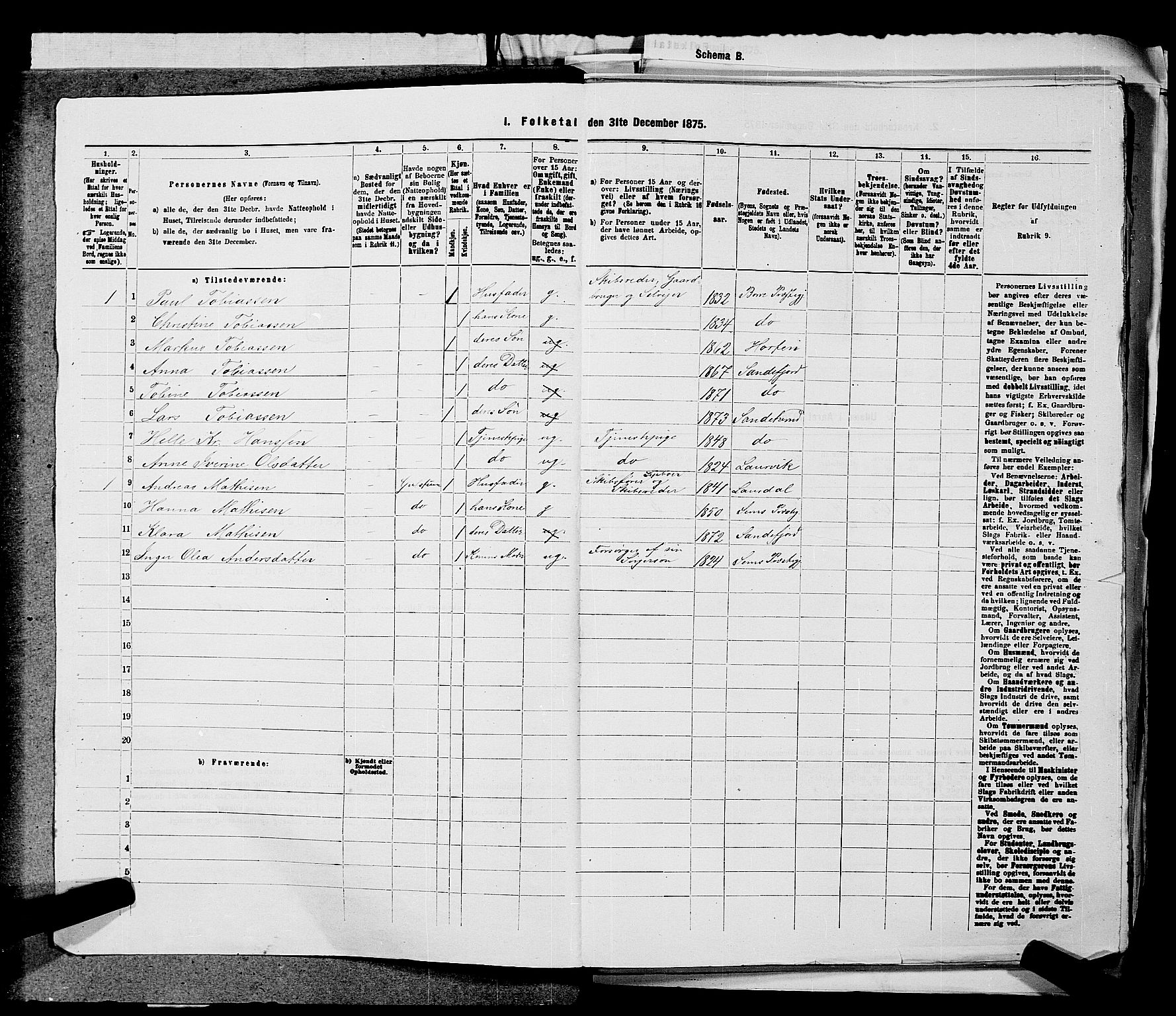 SAKO, 1875 census for 0724L Sandeherred/Sandeherred, 1875, p. 1115