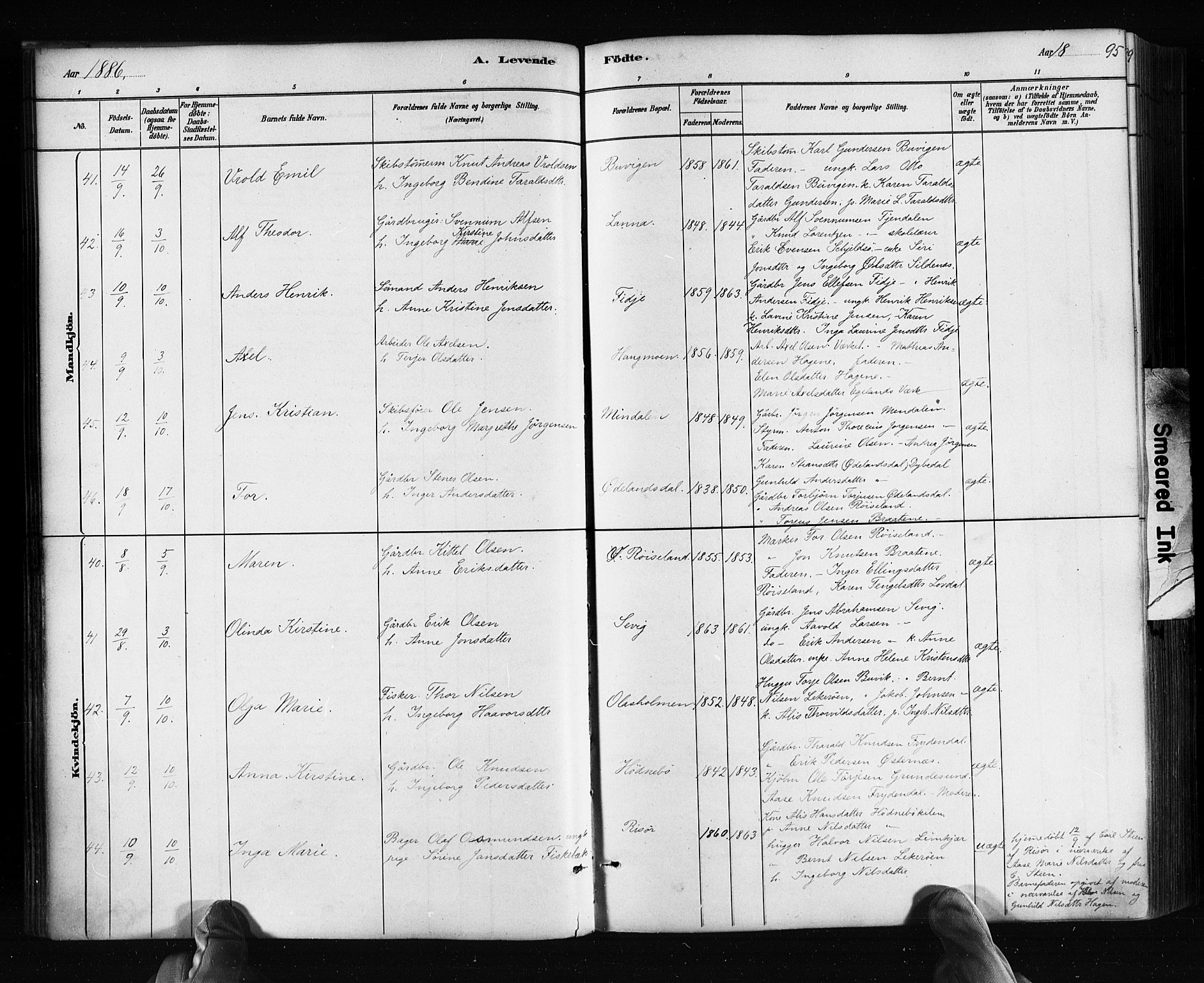 Søndeled sokneprestkontor, AV/SAK-1111-0038/F/Fa/L0004: Parish register (official) no. A 4, 1880-1889, p. 95