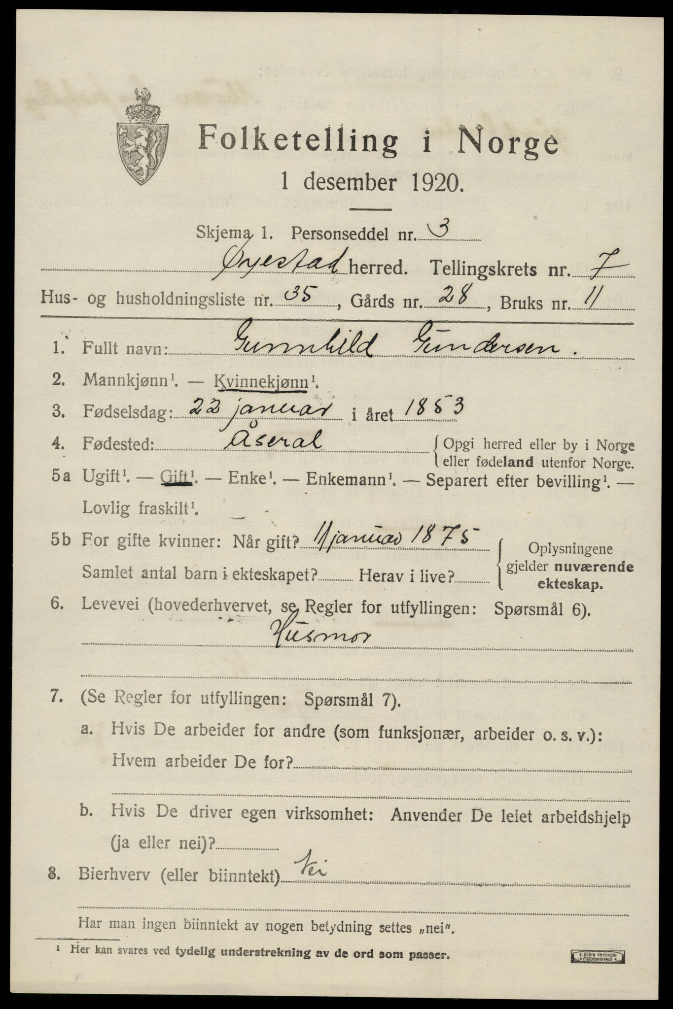 SAK, 1920 census for Øyestad, 1920, p. 5176