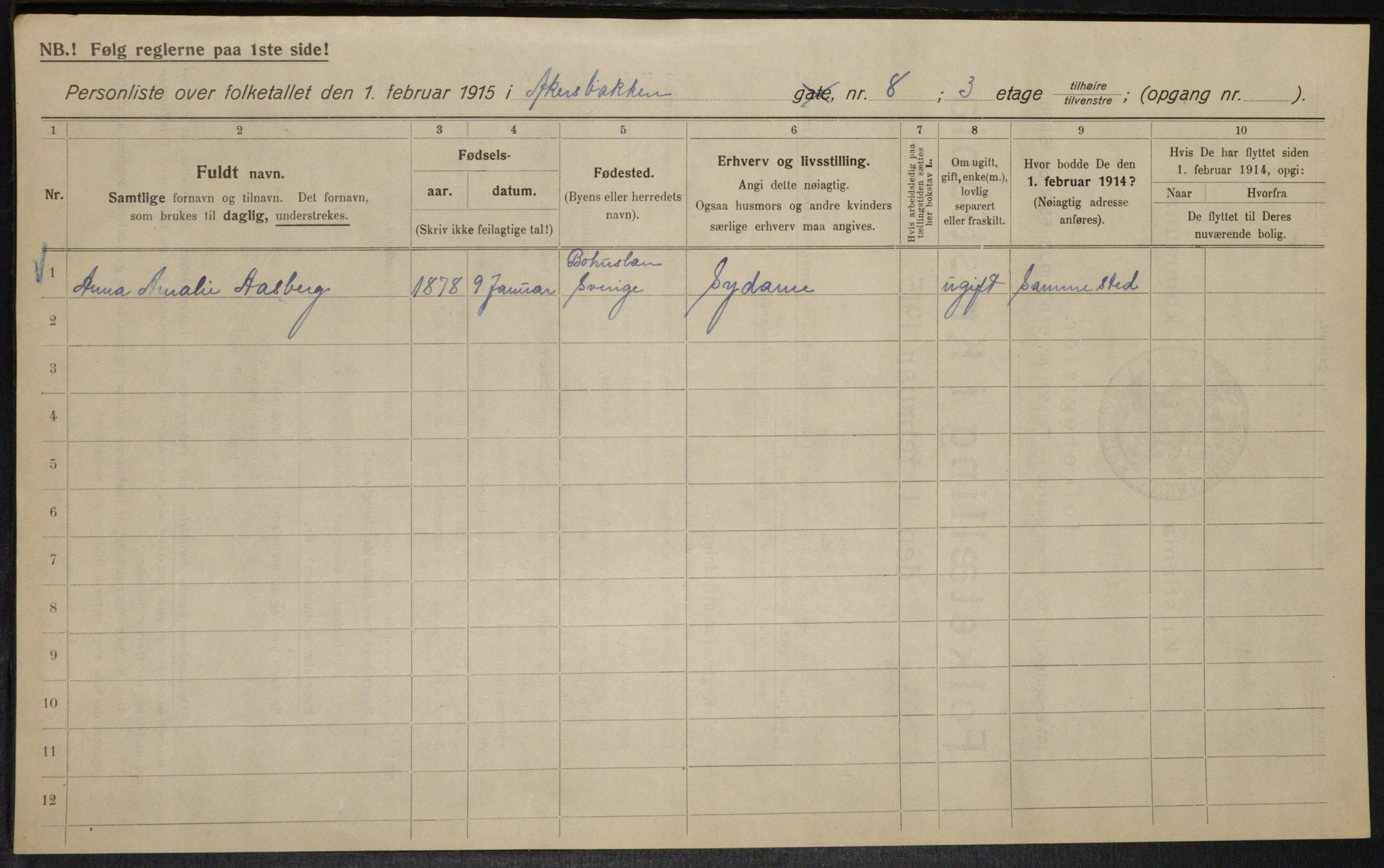 OBA, Municipal Census 1915 for Kristiania, 1915, p. 37