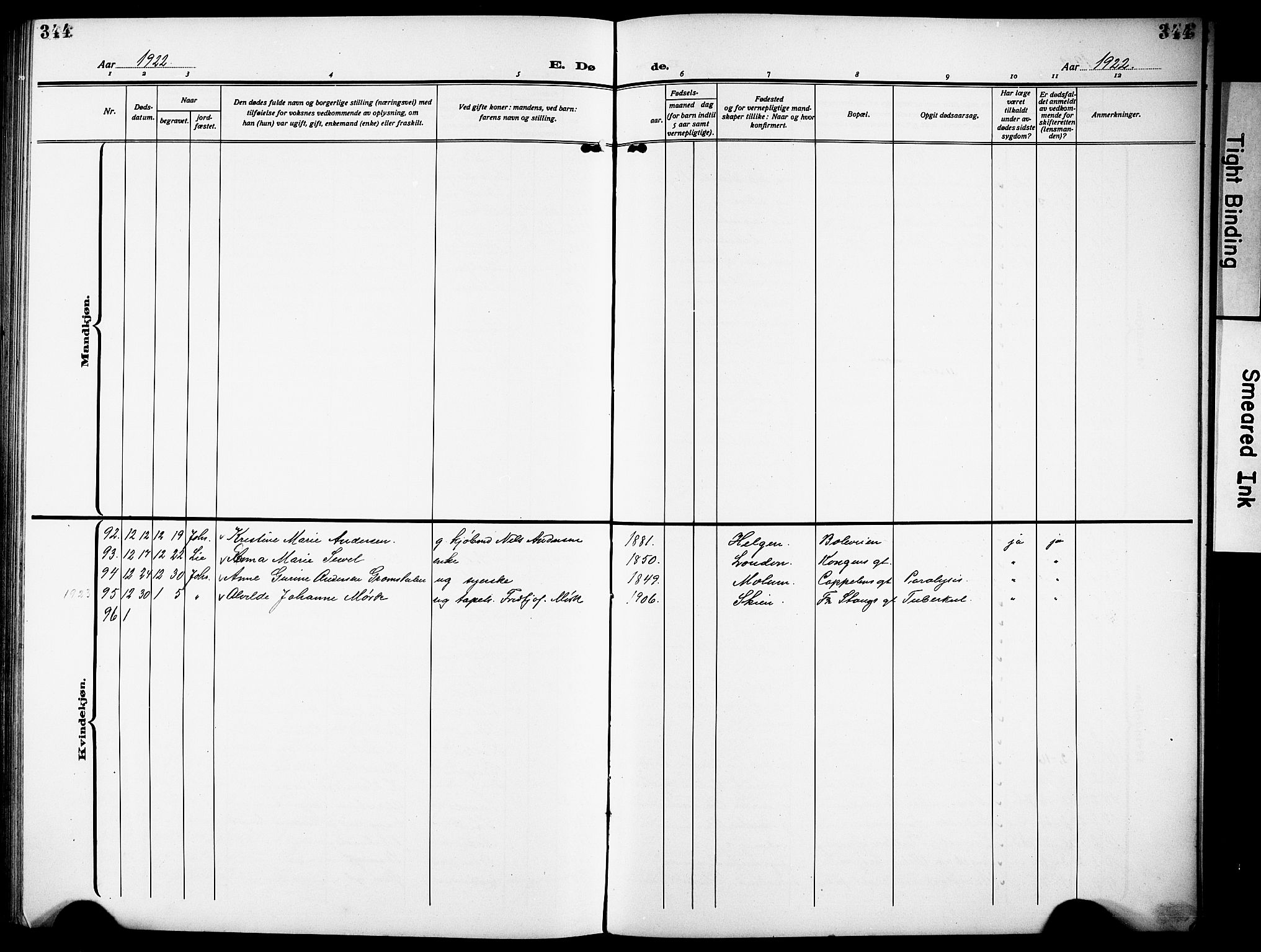 Skien kirkebøker, SAKO/A-302/G/Ga/L0010: Parish register (copy) no. 10, 1920-1931, p. 344