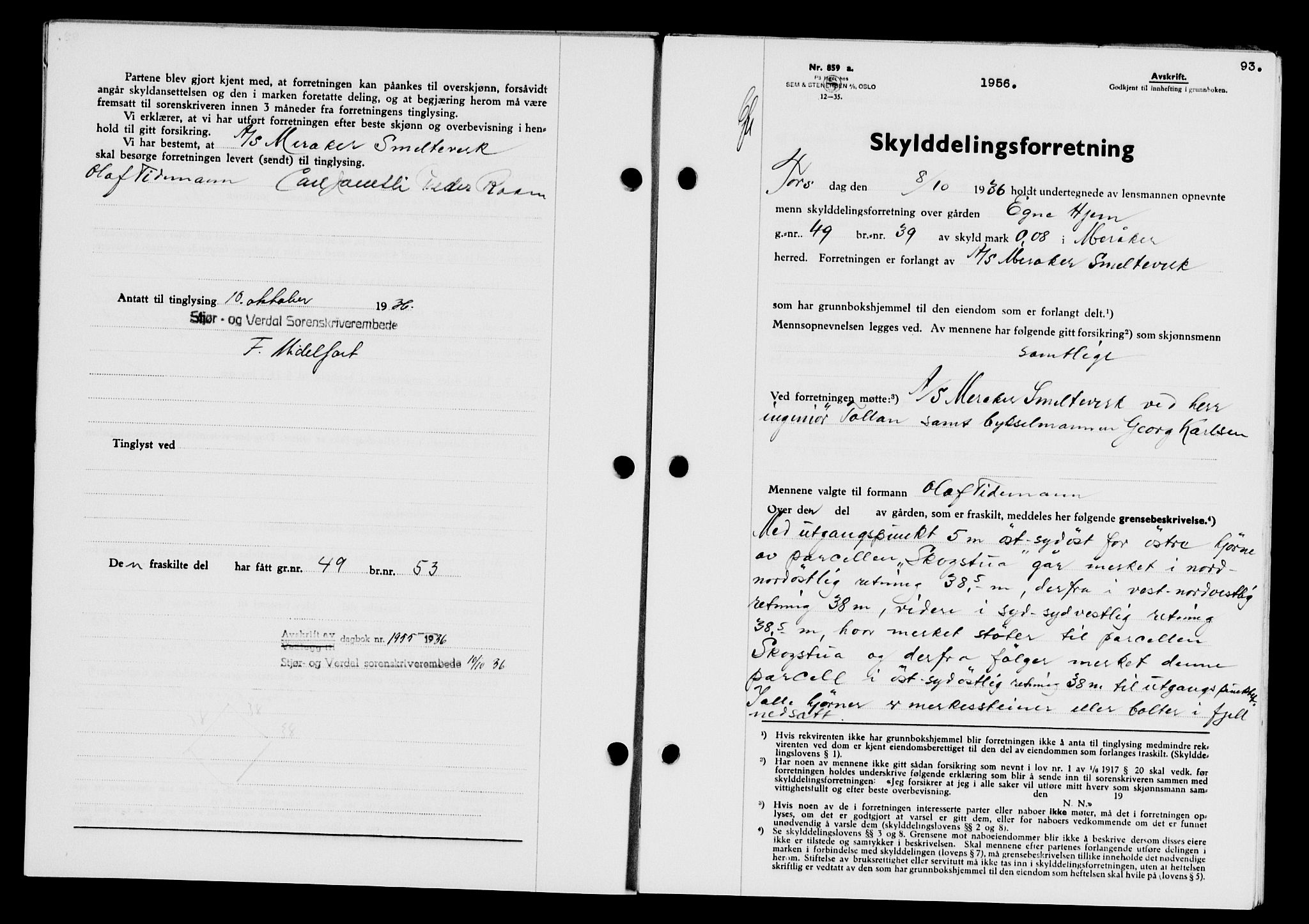 Stjør- og Verdal sorenskriveri, AV/SAT-A-4167/1/2/2C/L0078: Mortgage book no. 46, 1936-1937, Diary no: : 1956/1936