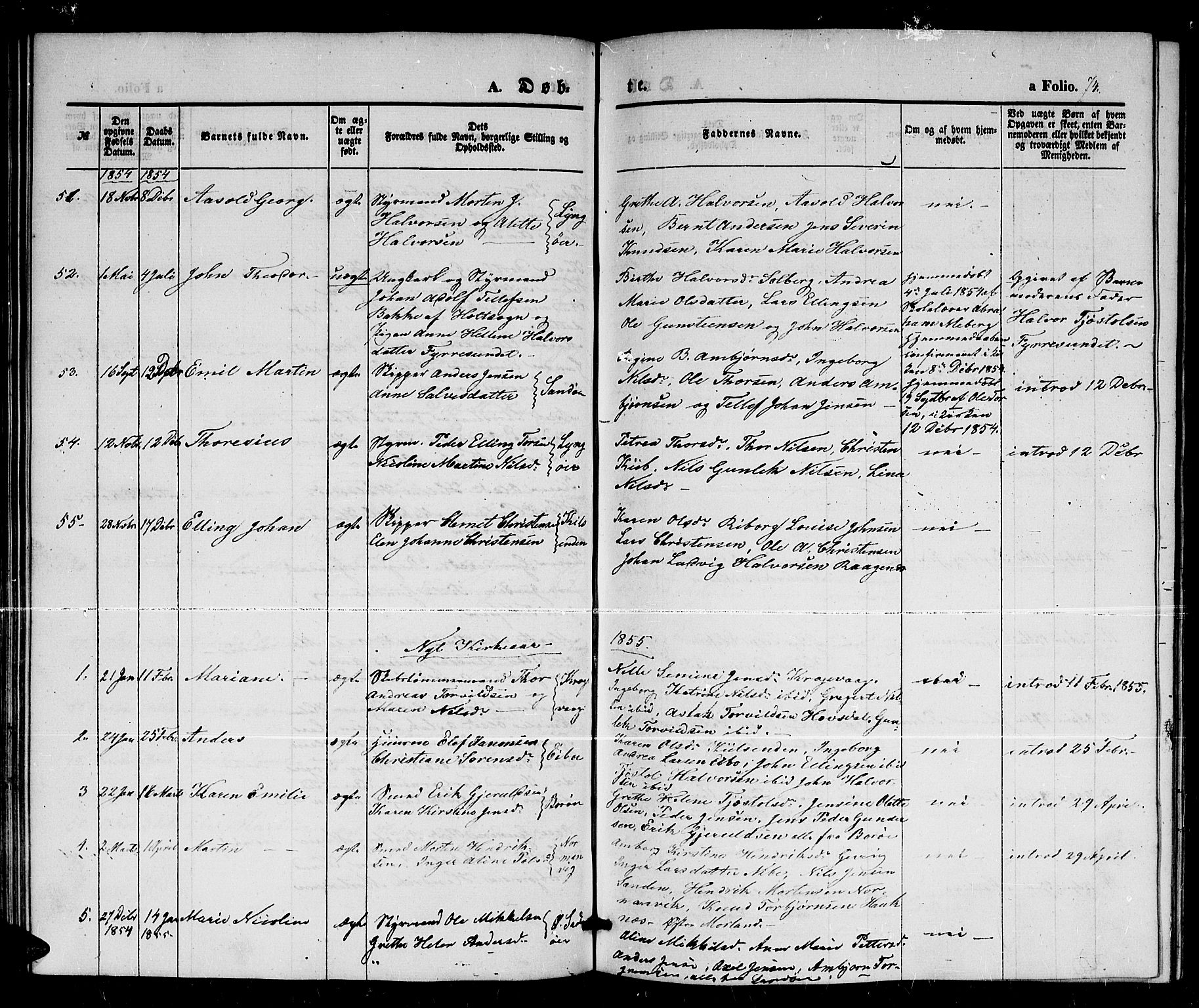 Dypvåg sokneprestkontor, AV/SAK-1111-0007/F/Fb/Fba/L0010: Parish register (copy) no. B 10, 1842-1857, p. 74