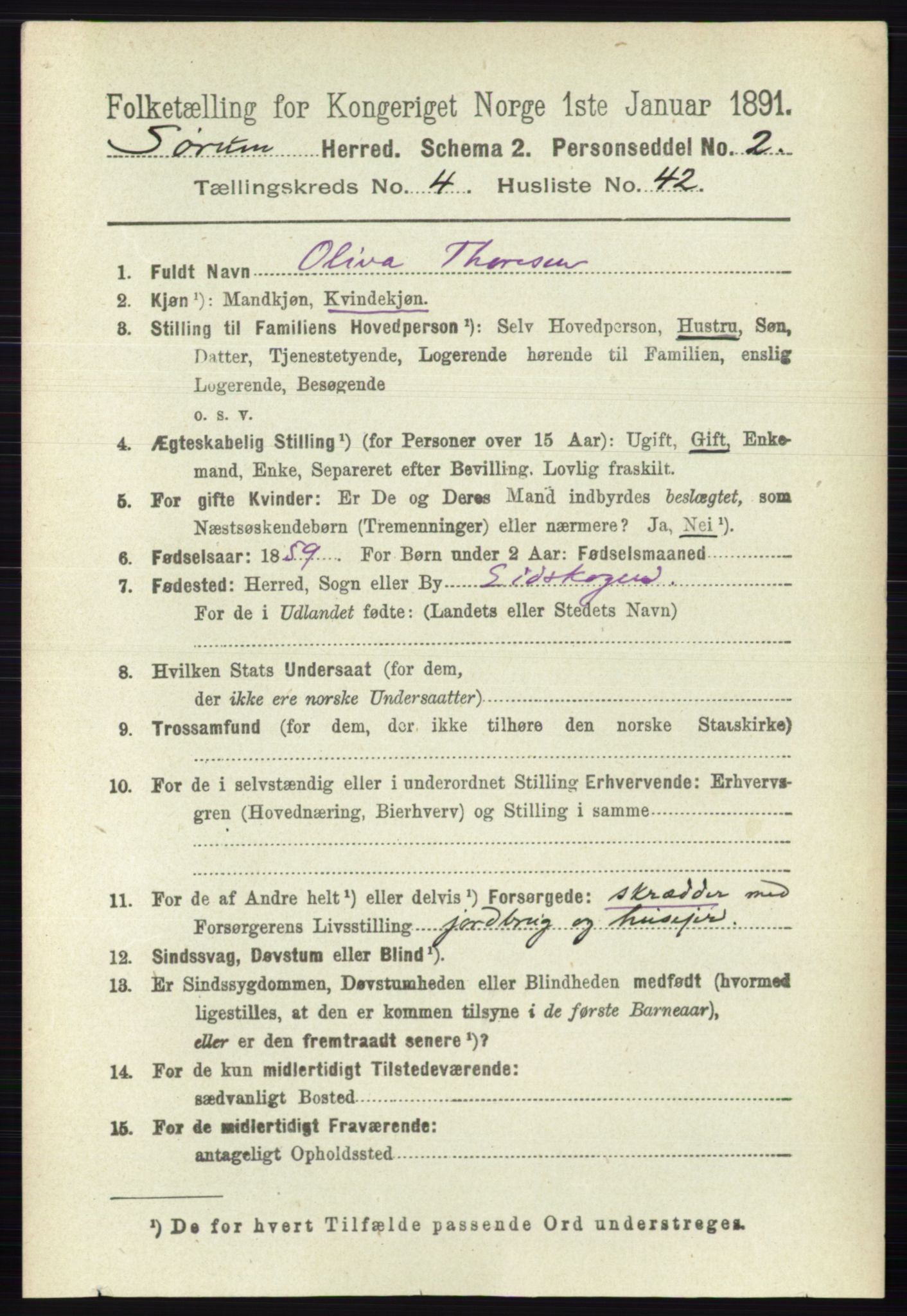 RA, 1891 census for 0226 Sørum, 1891, p. 2122