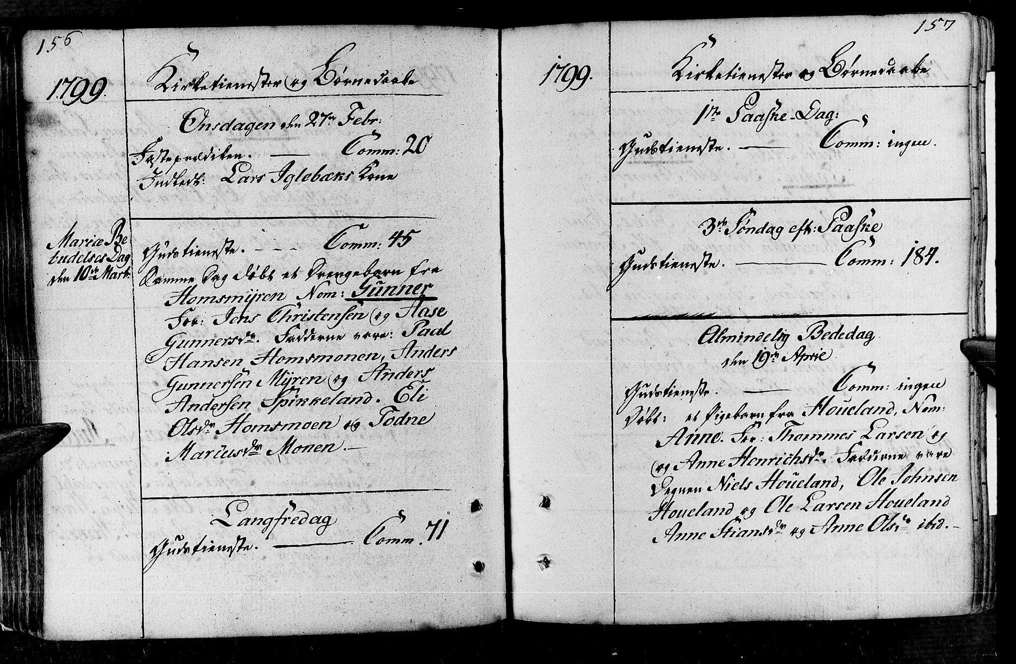 Vennesla sokneprestkontor, AV/SAK-1111-0045/Fa/Fac/L0002: Parish register (official) no. A 2, 1785-1834, p. 156-157