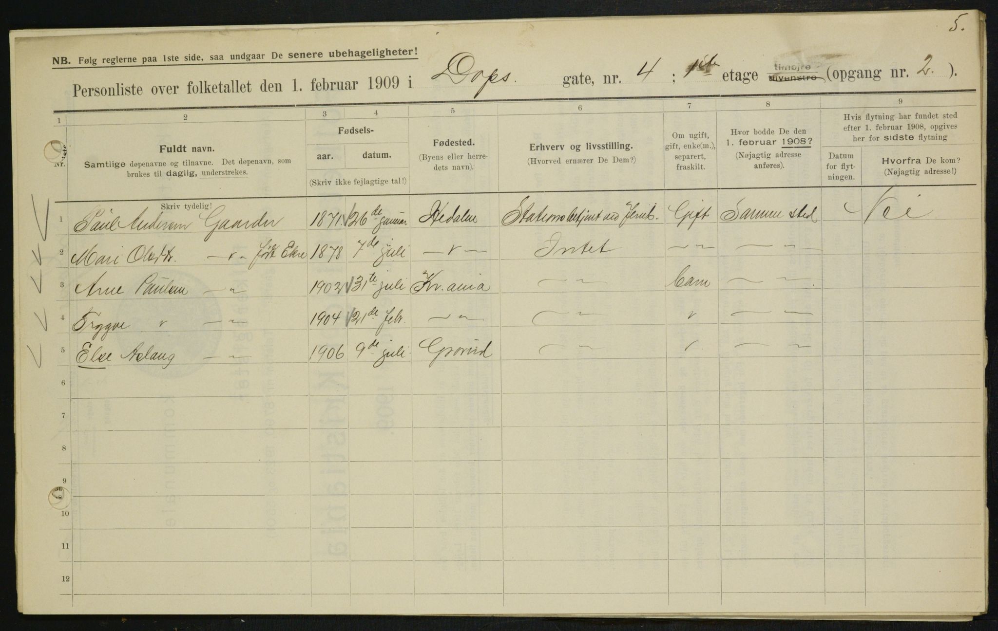 OBA, Municipal Census 1909 for Kristiania, 1909, p. 14501