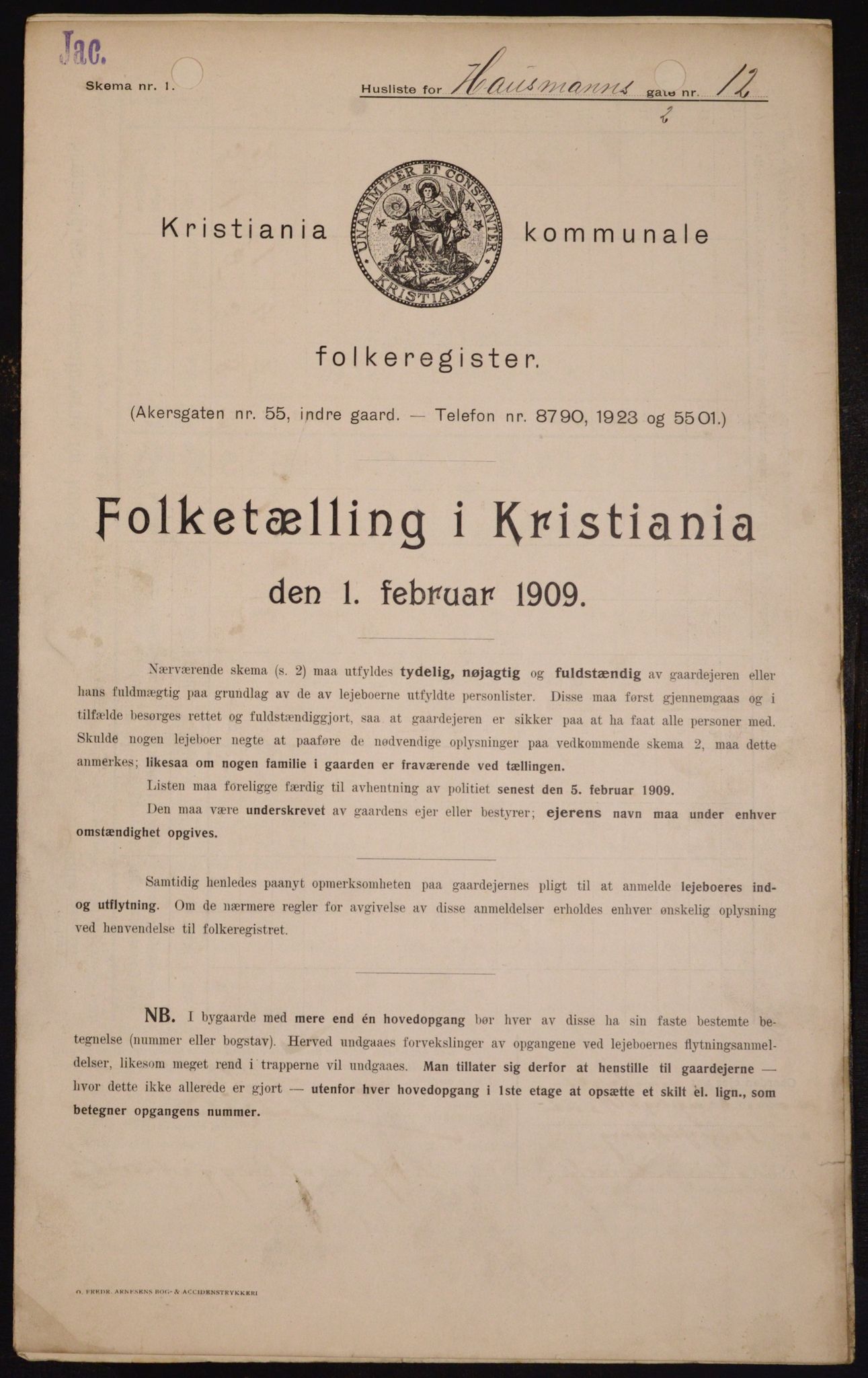 OBA, Municipal Census 1909 for Kristiania, 1909, p. 31896