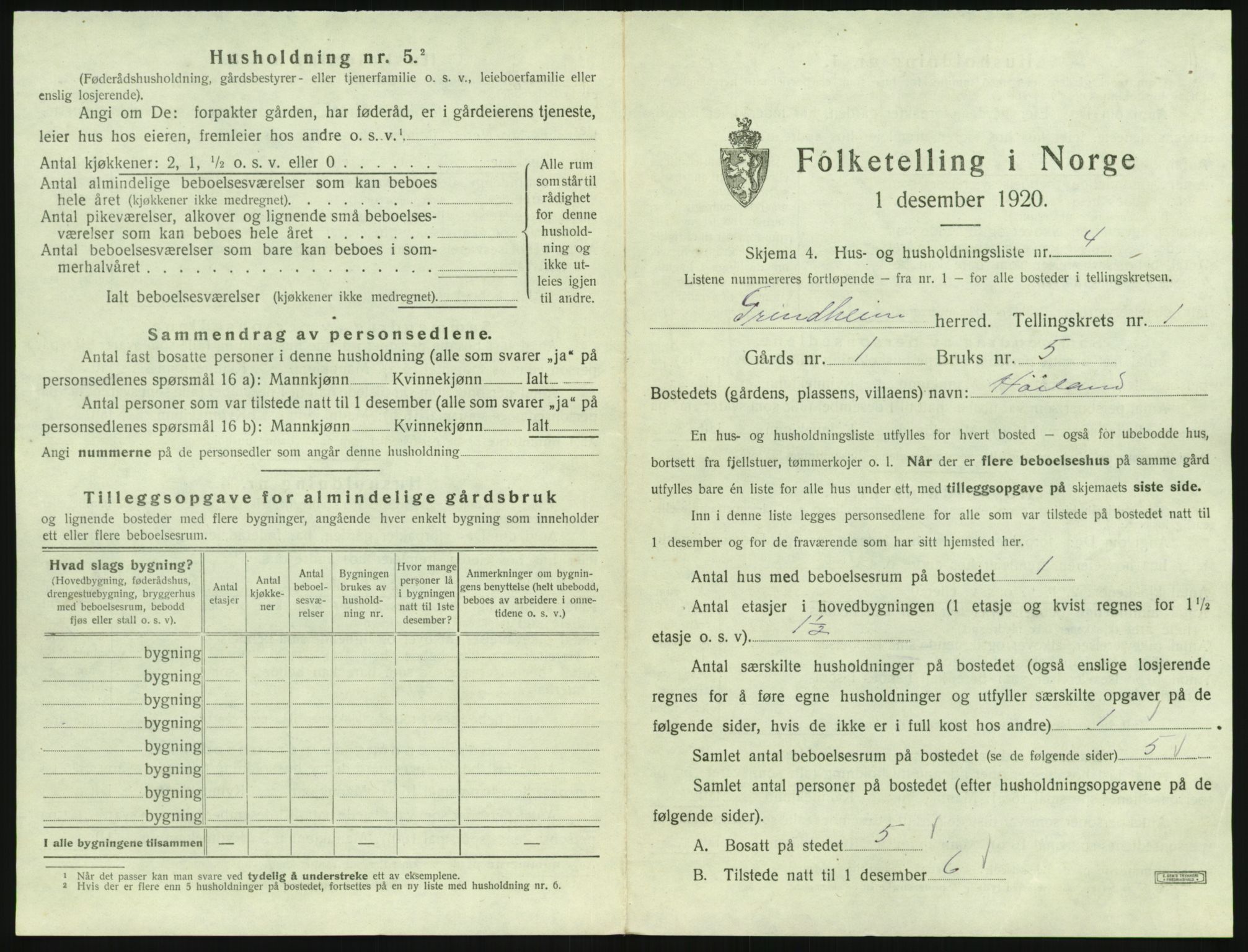 SAK, 1920 census for Grindheim, 1920, p. 37