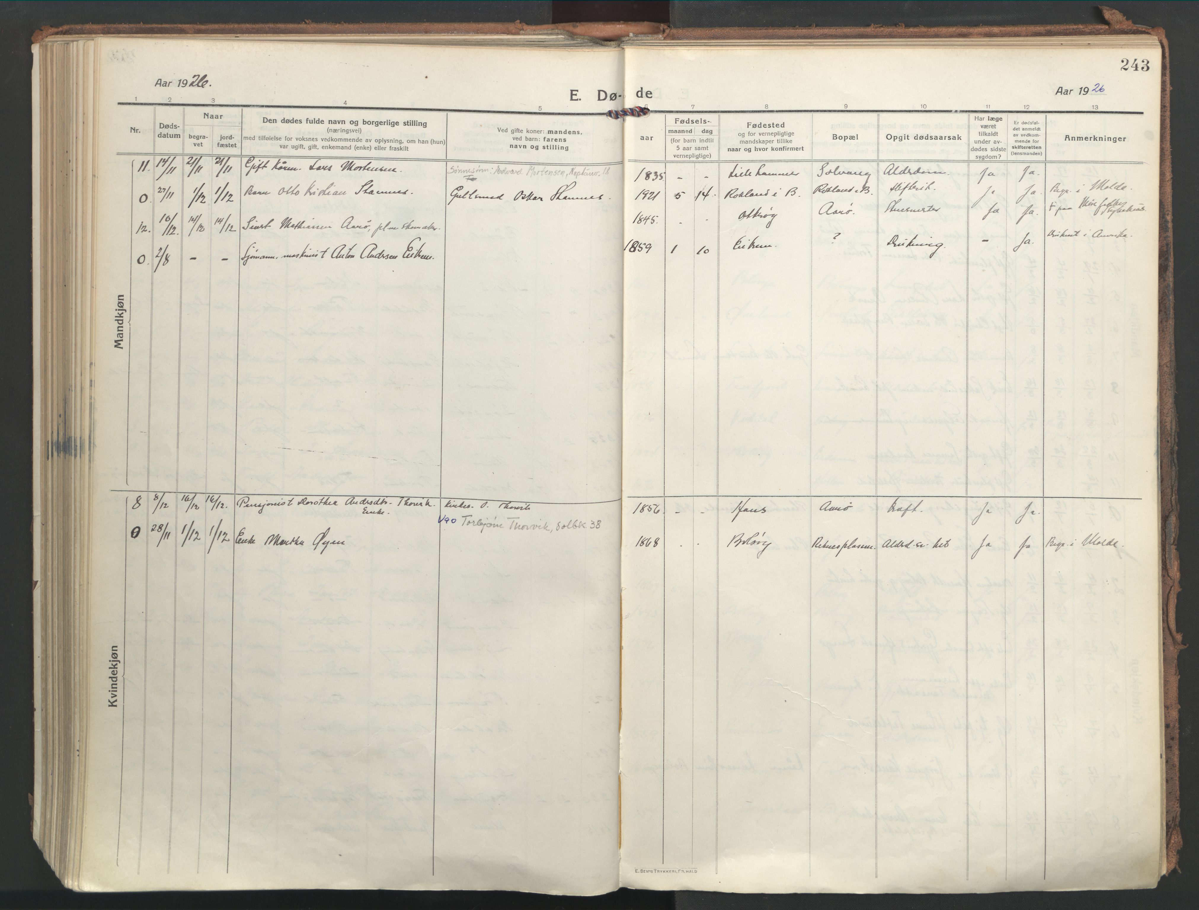 Ministerialprotokoller, klokkerbøker og fødselsregistre - Møre og Romsdal, AV/SAT-A-1454/555/L0659: Parish register (official) no. 555A10, 1917-1971, p. 243