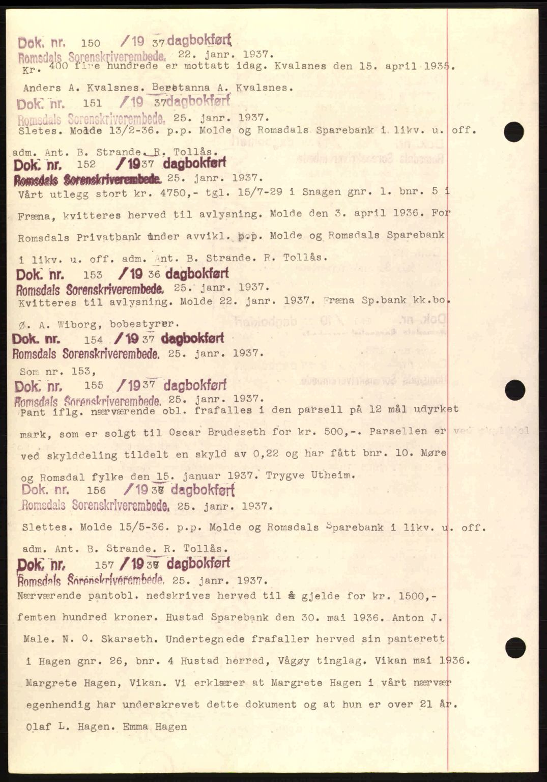 Romsdal sorenskriveri, AV/SAT-A-4149/1/2/2C: Mortgage book no. C1a, 1936-1945, Diary no: : 150/1937