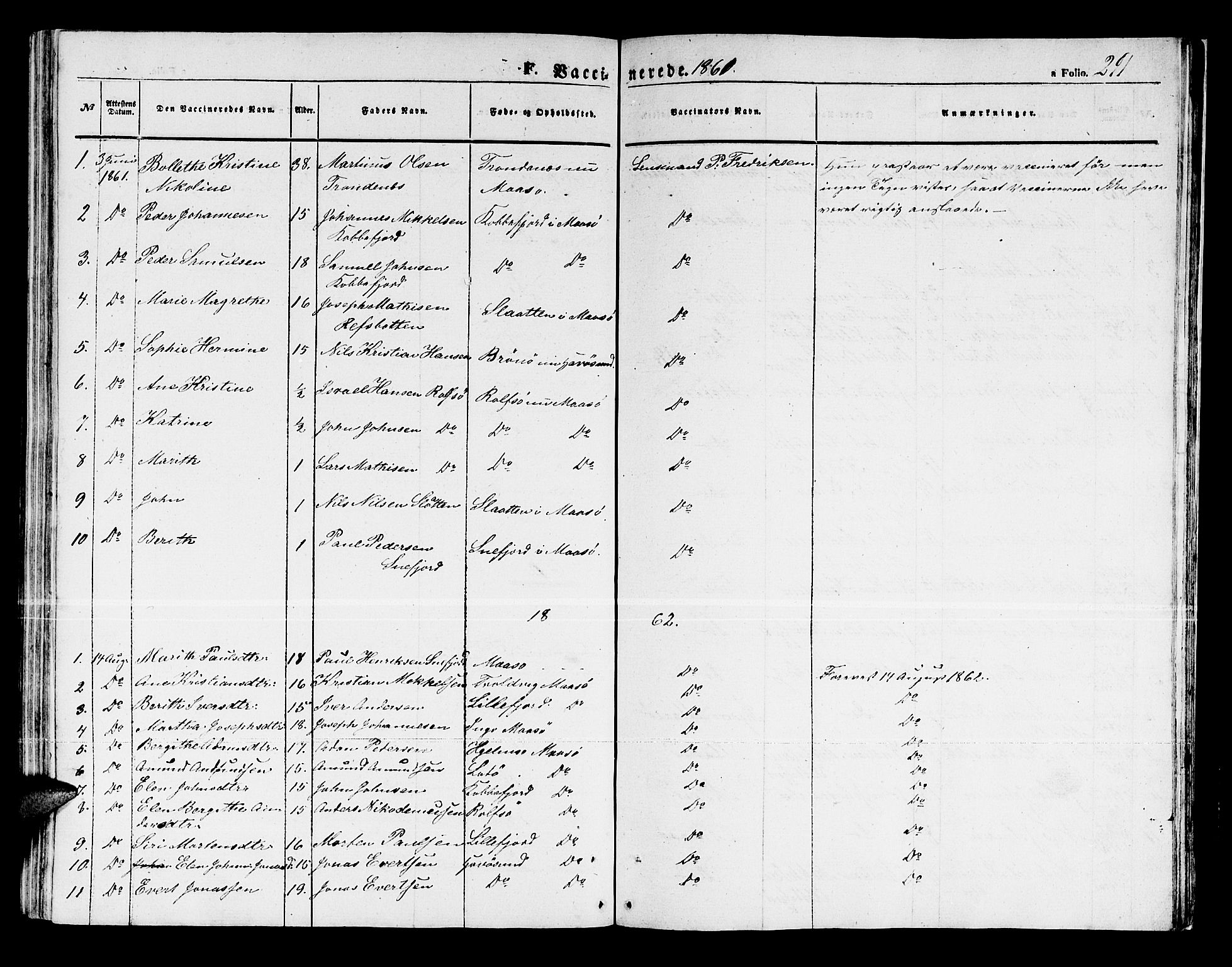 Måsøy sokneprestkontor, SATØ/S-1348/H/Hb/L0001klokker: Parish register (copy) no. 1, 1852-1877, p. 291