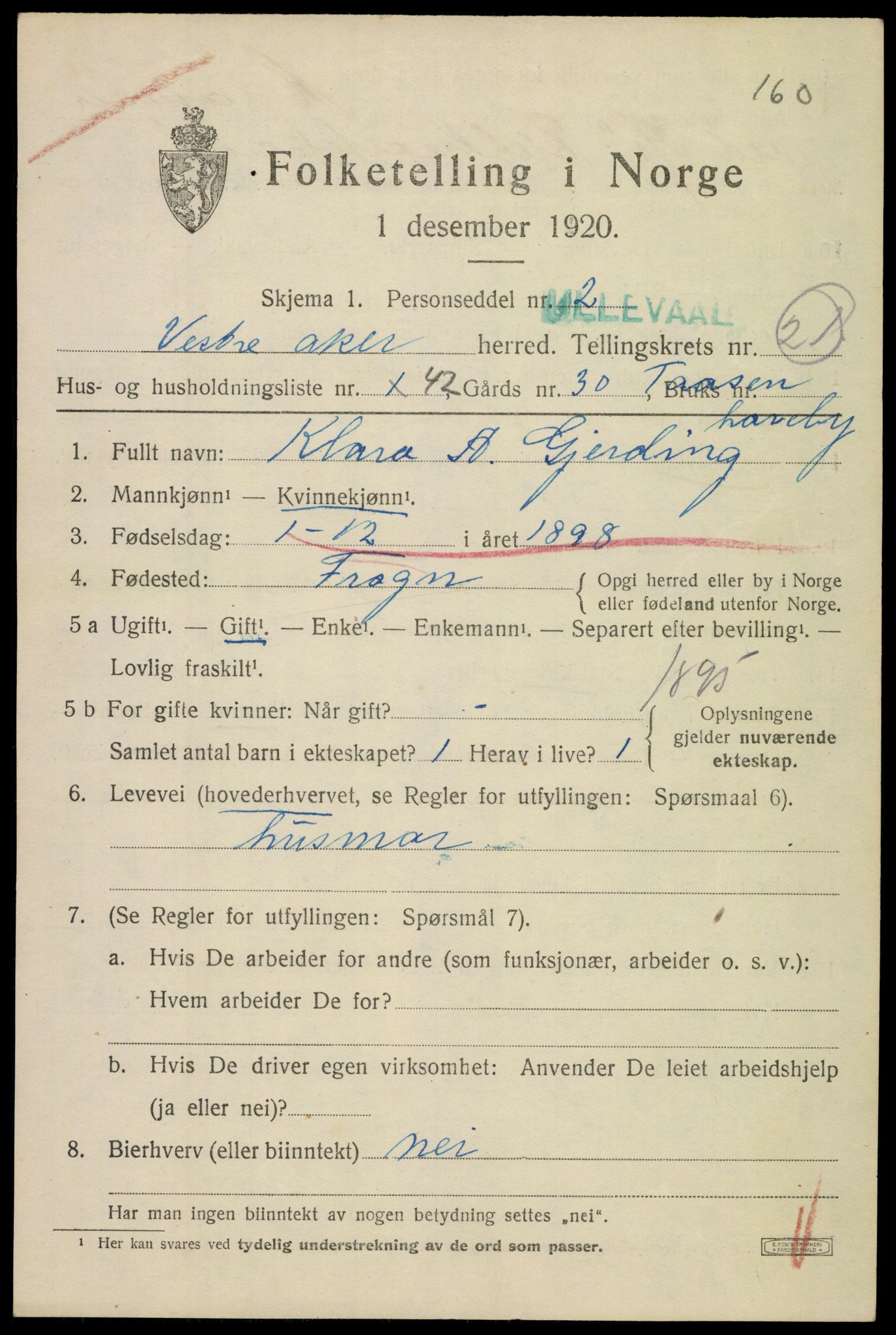 SAO, 1920 census for Aker, 1920, p. 125790