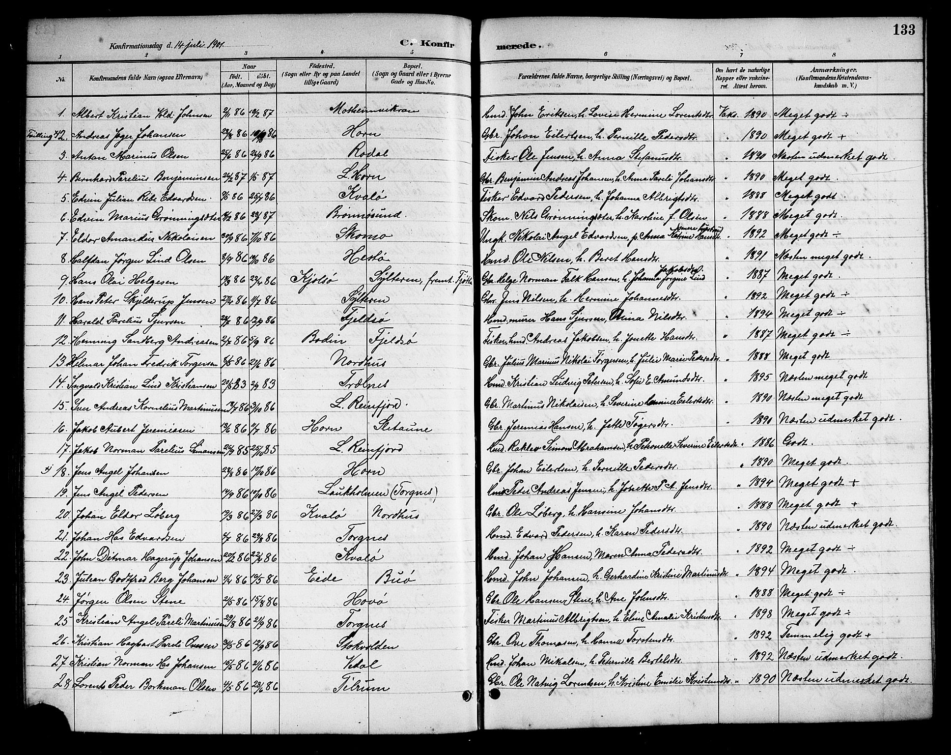 Ministerialprotokoller, klokkerbøker og fødselsregistre - Nordland, AV/SAT-A-1459/813/L0213: Parish register (copy) no. 813C05, 1887-1903, p. 133