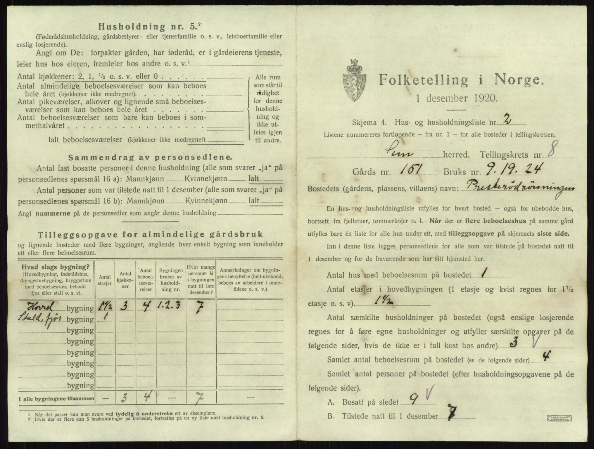 SAKO, 1920 census for Sem, 1920, p. 1653