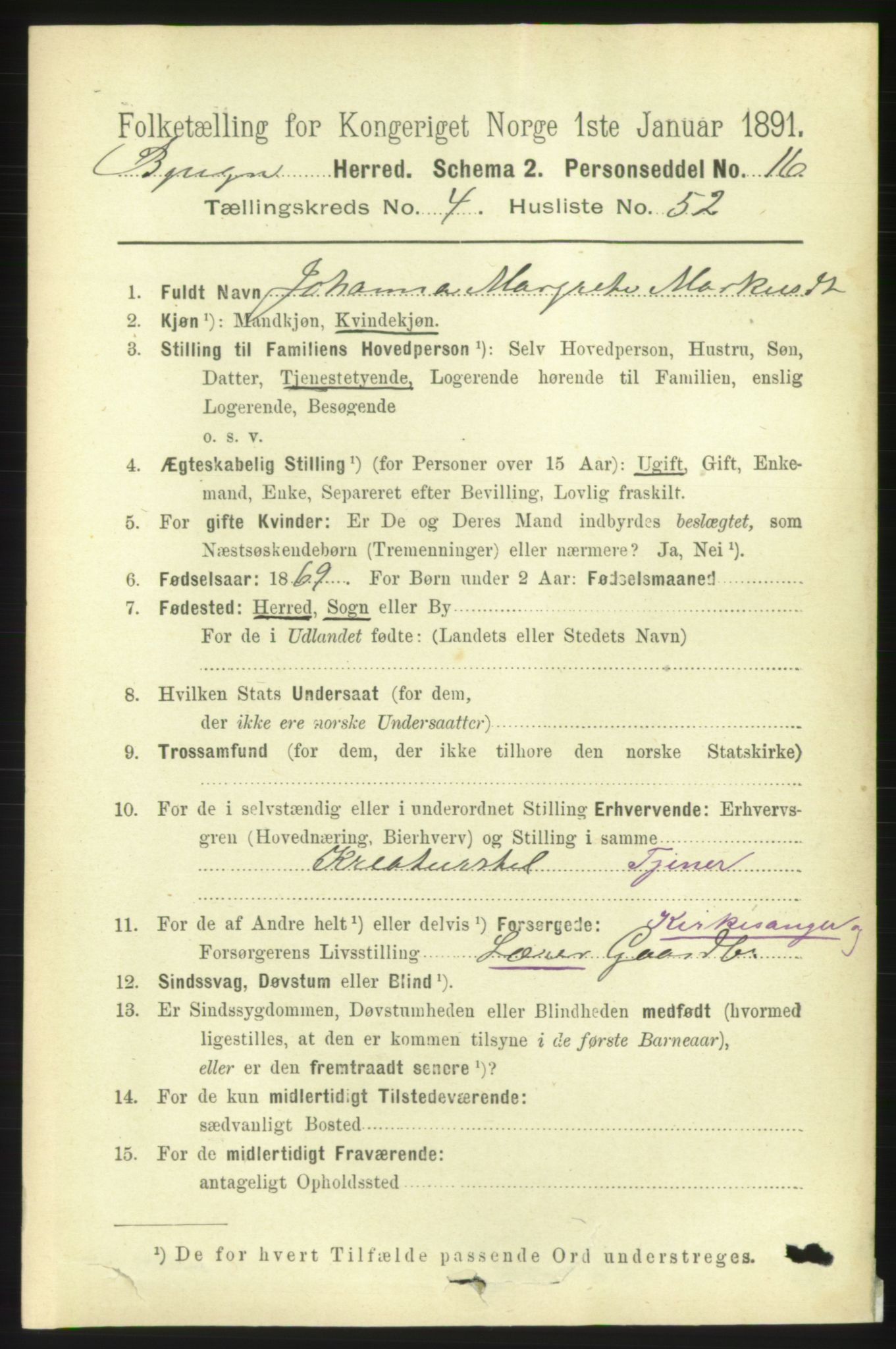 RA, 1891 census for 1627 Bjugn, 1891, p. 1316