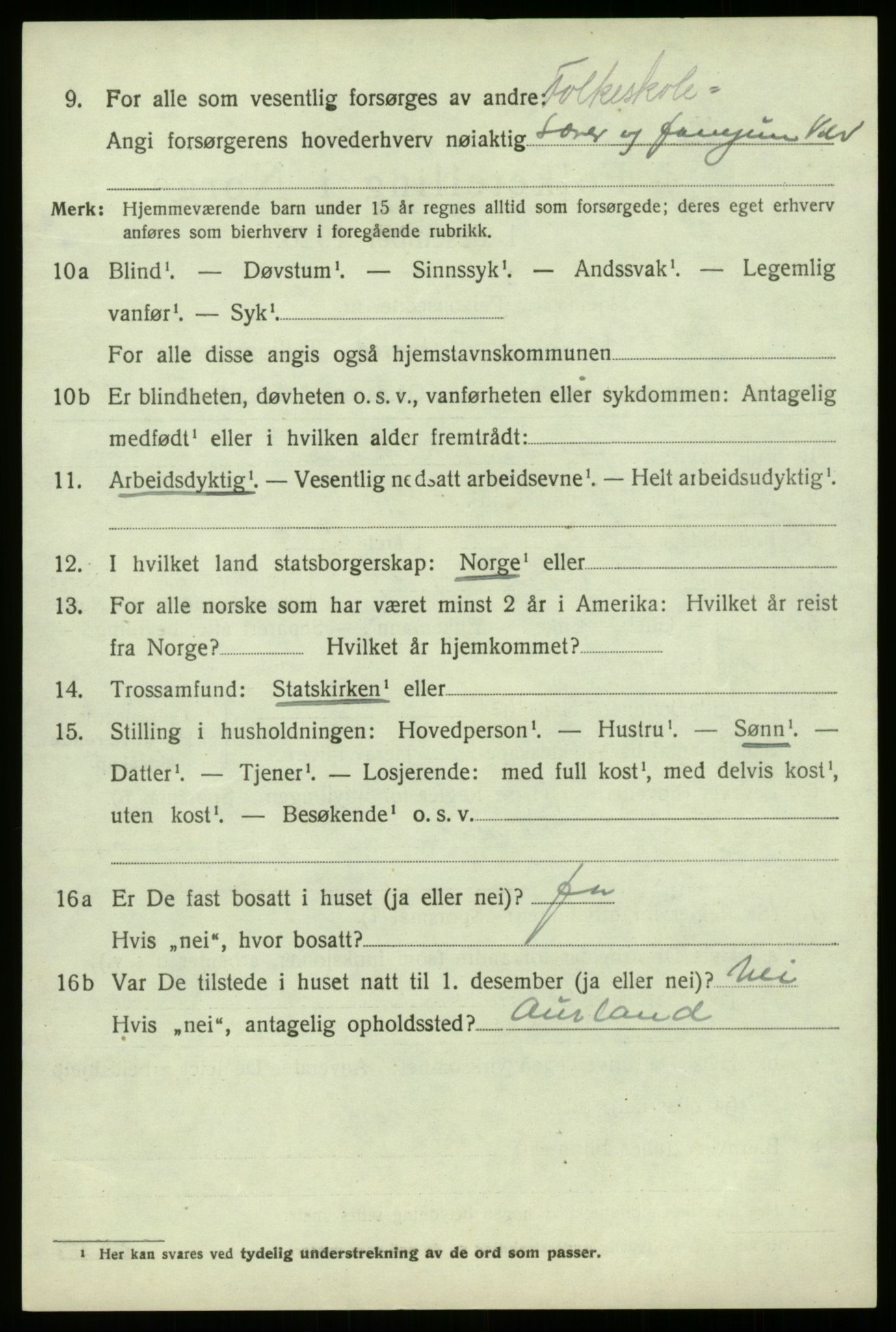 SAB, 1920 census for Lærdal, 1920, p. 1249