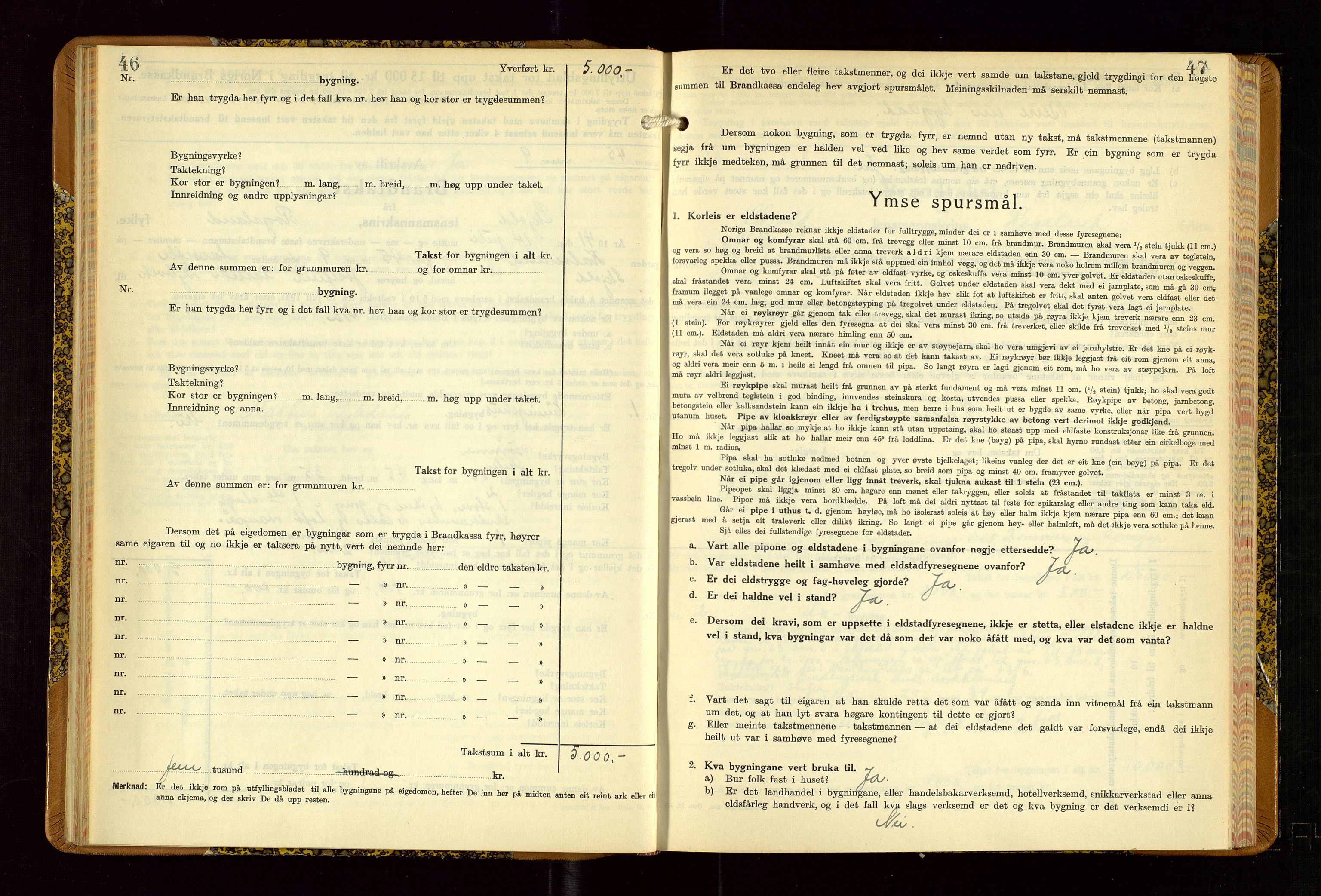 Skjold lensmannskontor, SAST/A-100182/Gob/L0002: "Branntakstbok for Skjold lensmannskrins Rogaland fylke", 1939-1952, p. 46-47