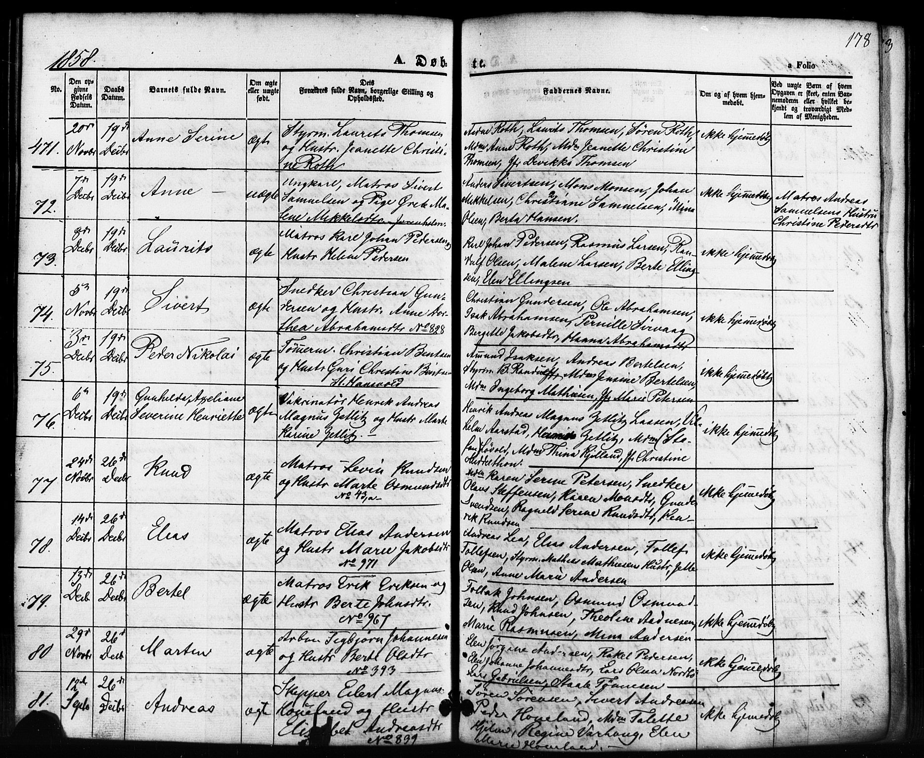 Domkirken sokneprestkontor, SAST/A-101812/001/30/30BB/L0010: Parish register (copy) no. B 10, 1855-1860, p. 178
