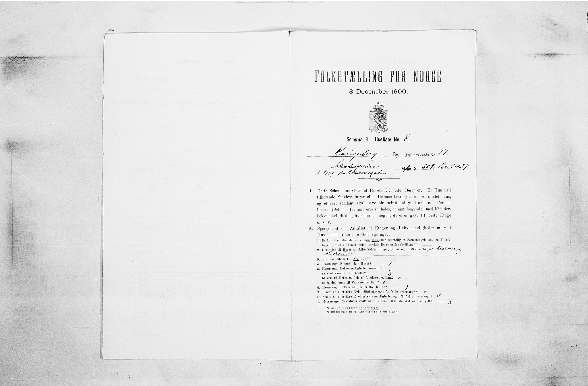 RA, 1900 census for Kongsberg, 1900, p. 3378