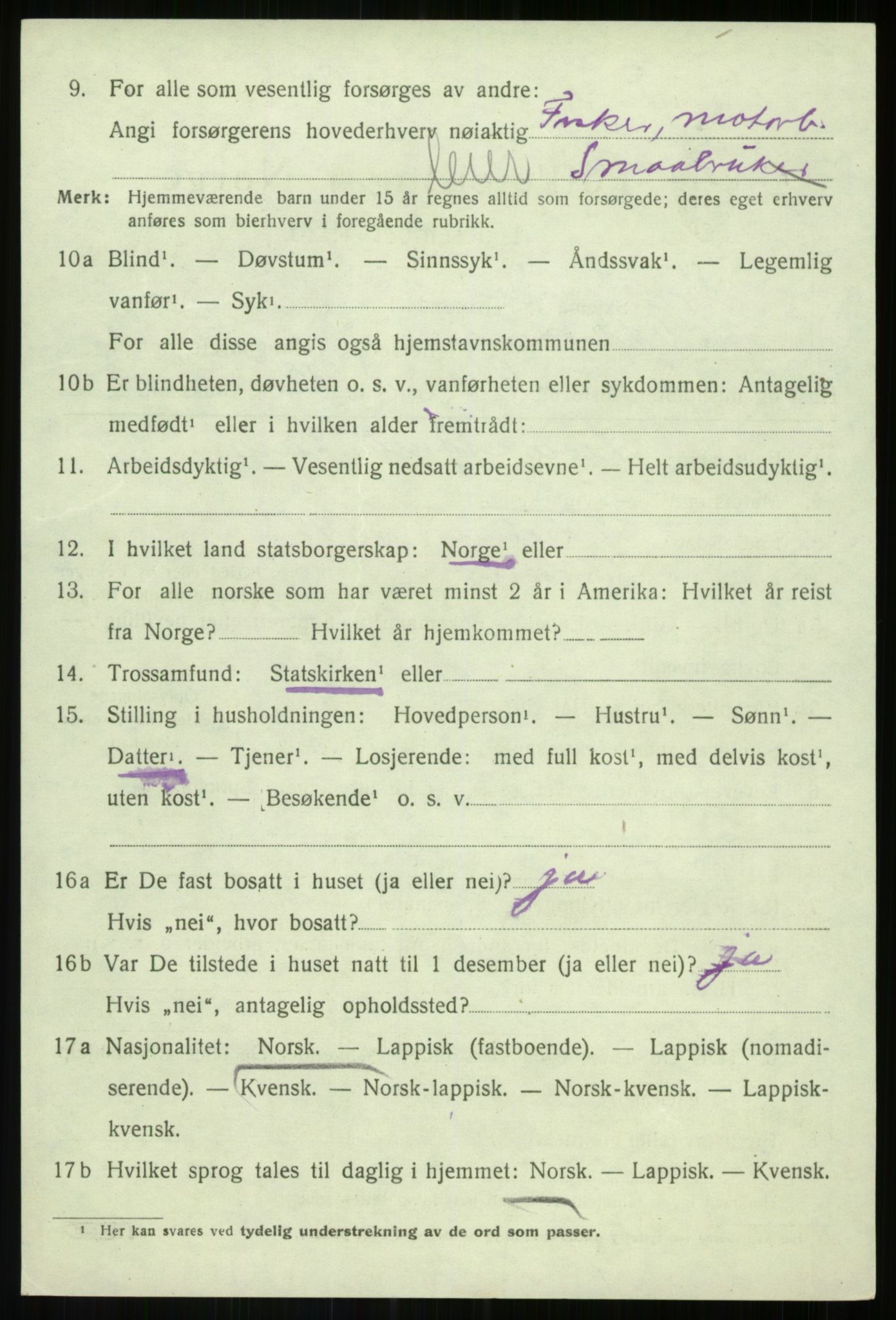 SATØ, 1920 census for Torsken, 1920, p. 2924