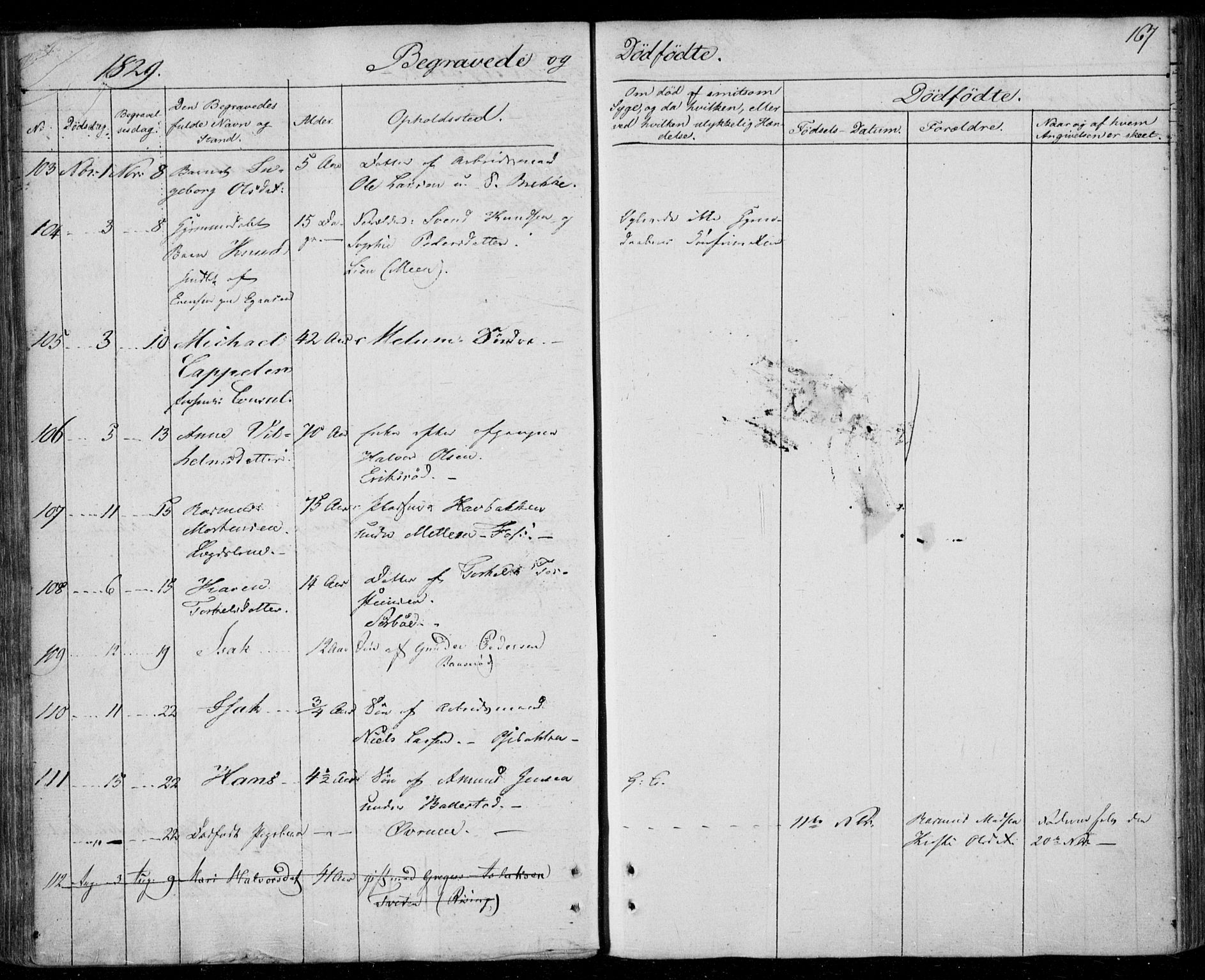 Gjerpen kirkebøker, SAKO/A-265/F/Fa/L0005: Parish register (official) no. I 5, 1823-1829, p. 167