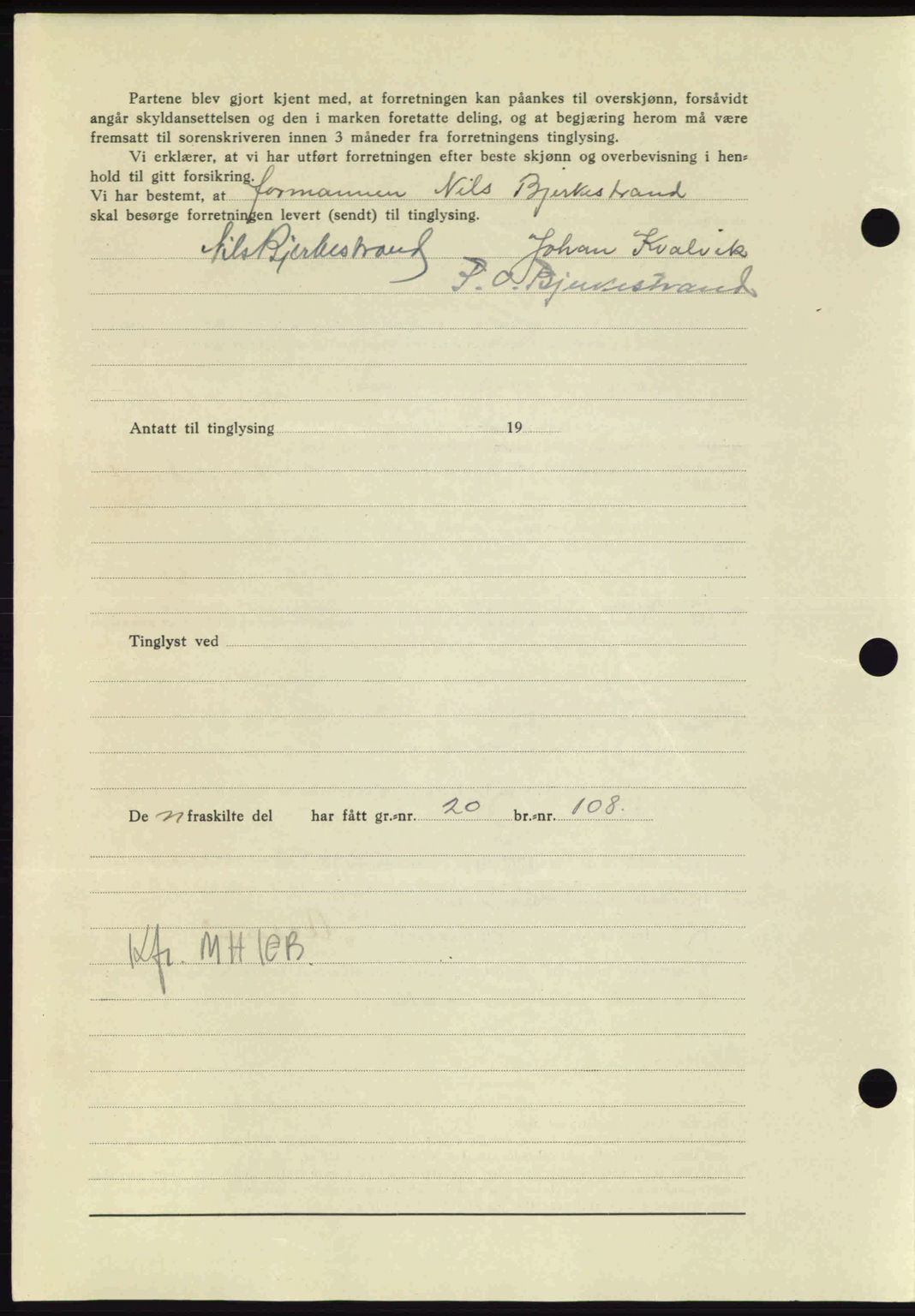 Nordmøre sorenskriveri, AV/SAT-A-4132/1/2/2Ca: Mortgage book no. A91, 1941-1942, Diary no: : 1957/1941