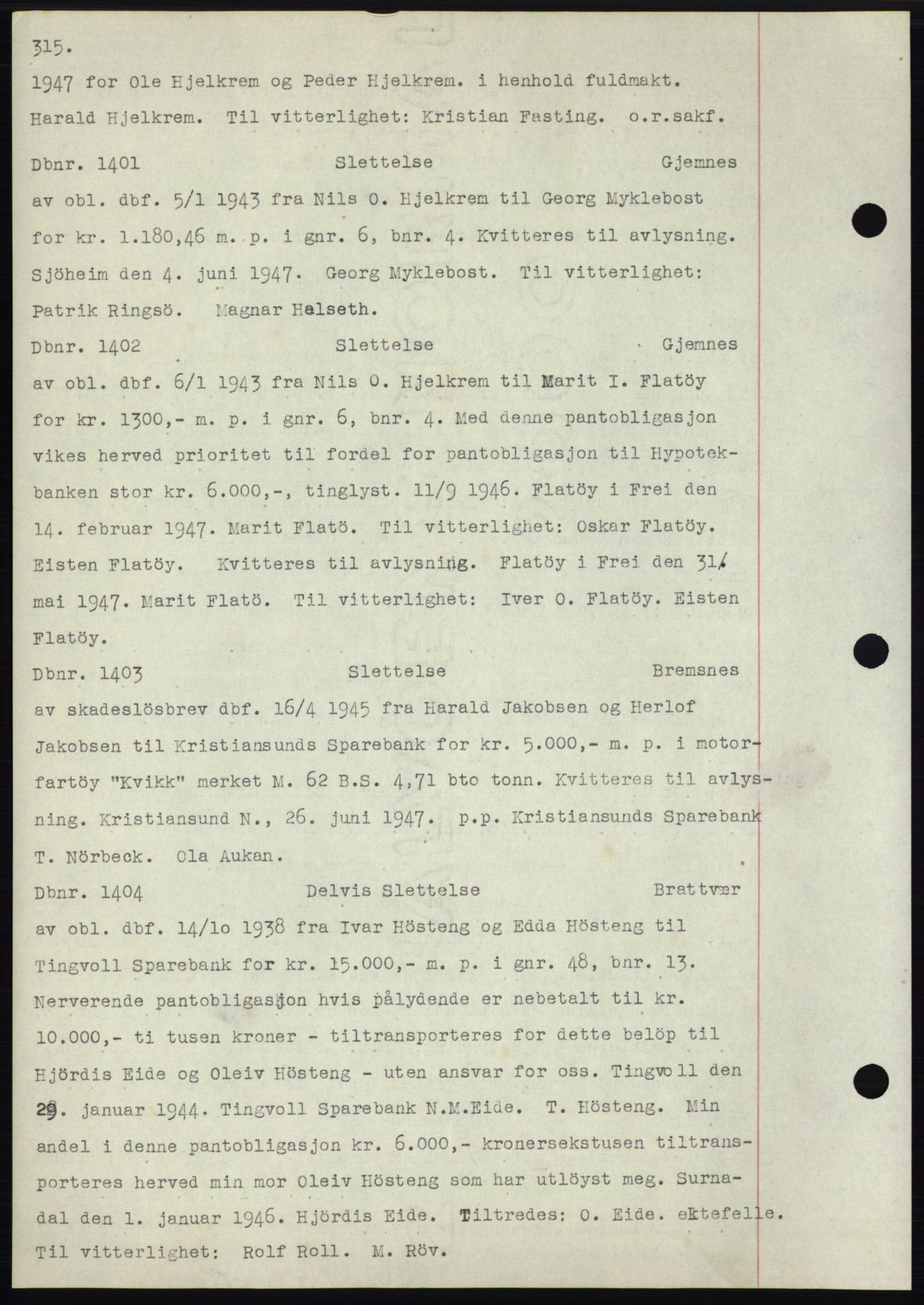 Nordmøre sorenskriveri, SAT/A-4132/1/2/2Ca: Mortgage book no. C82b, 1946-1951, Diary no: : 1401/1947