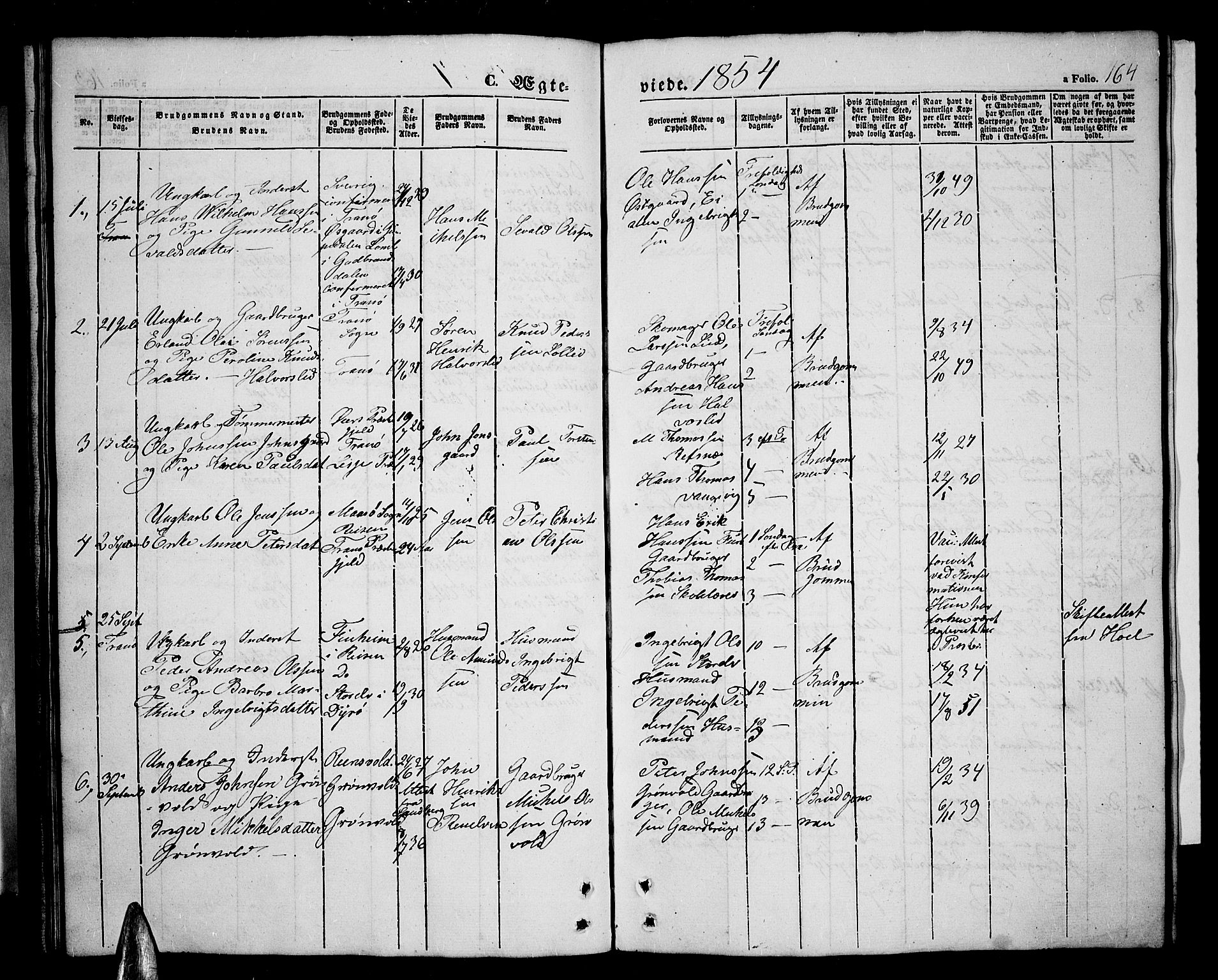 Tranøy sokneprestkontor, SATØ/S-1313/I/Ia/Iab/L0002klokker: Parish register (copy) no. 2, 1847-1860, p. 164
