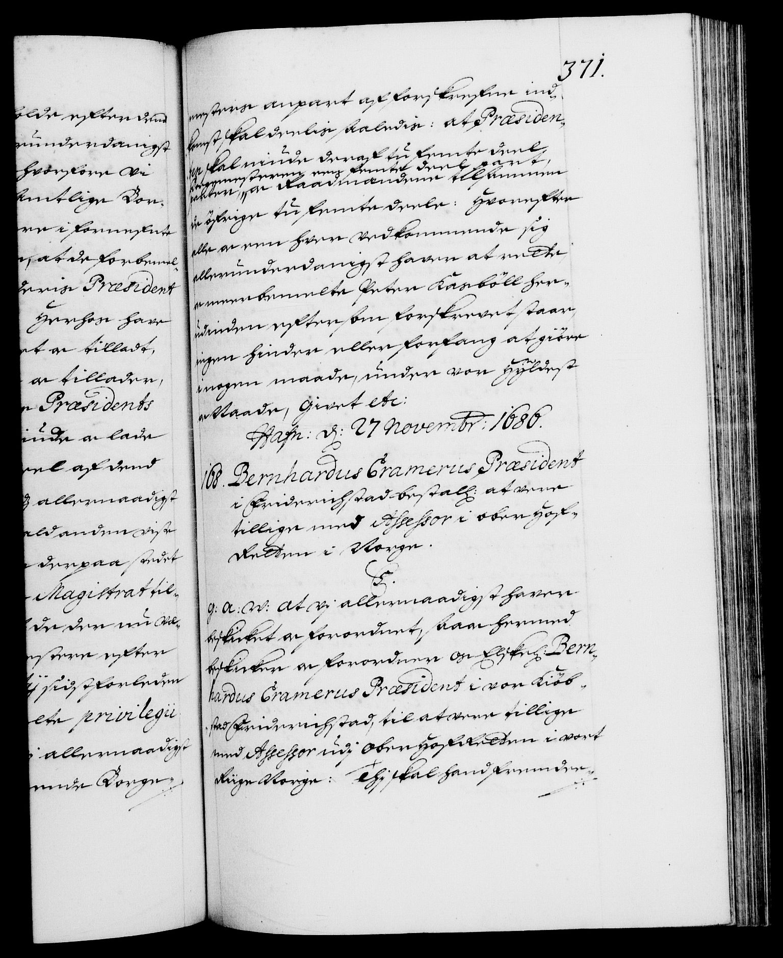 Danske Kanselli 1572-1799, RA/EA-3023/F/Fc/Fca/Fcaa/L0014: Norske registre (mikrofilm), 1685-1687, p. 371a