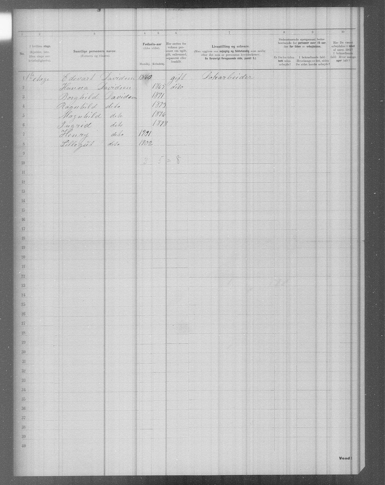 OBA, Municipal Census 1902 for Kristiania, 1902, p. 3011