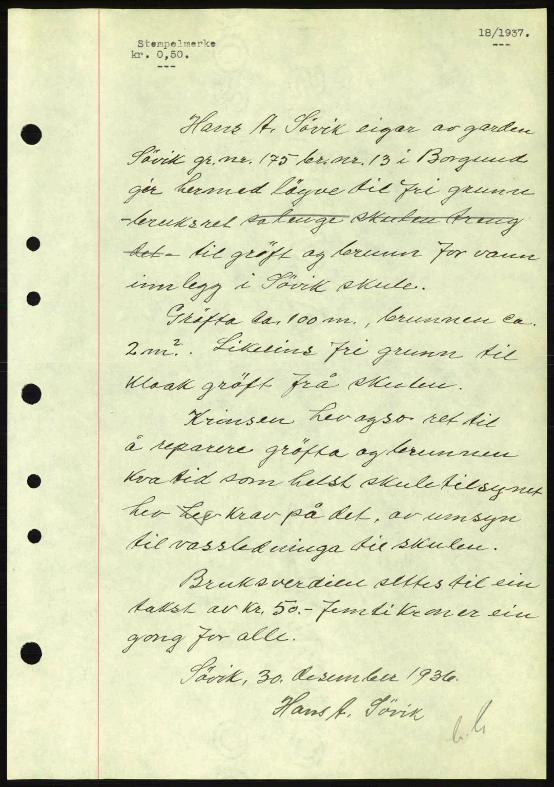 Nordre Sunnmøre sorenskriveri, AV/SAT-A-0006/1/2/2C/2Ca: Mortgage book no. A2, 1936-1937, Diary no: : 18/1937