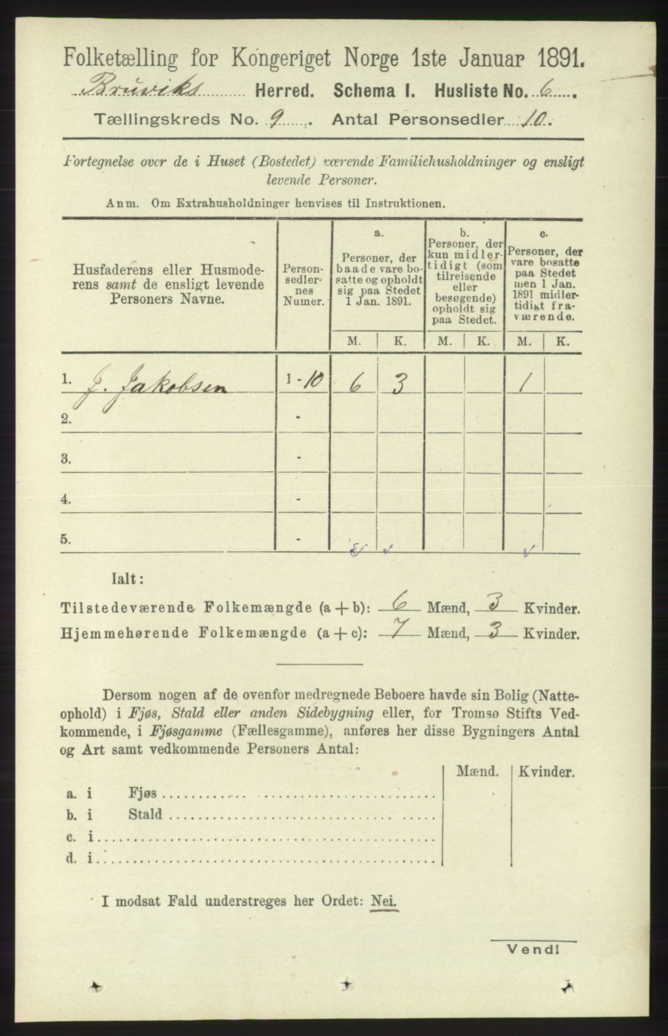 RA, 1891 census for 1251 Bruvik, 1891, p. 3216