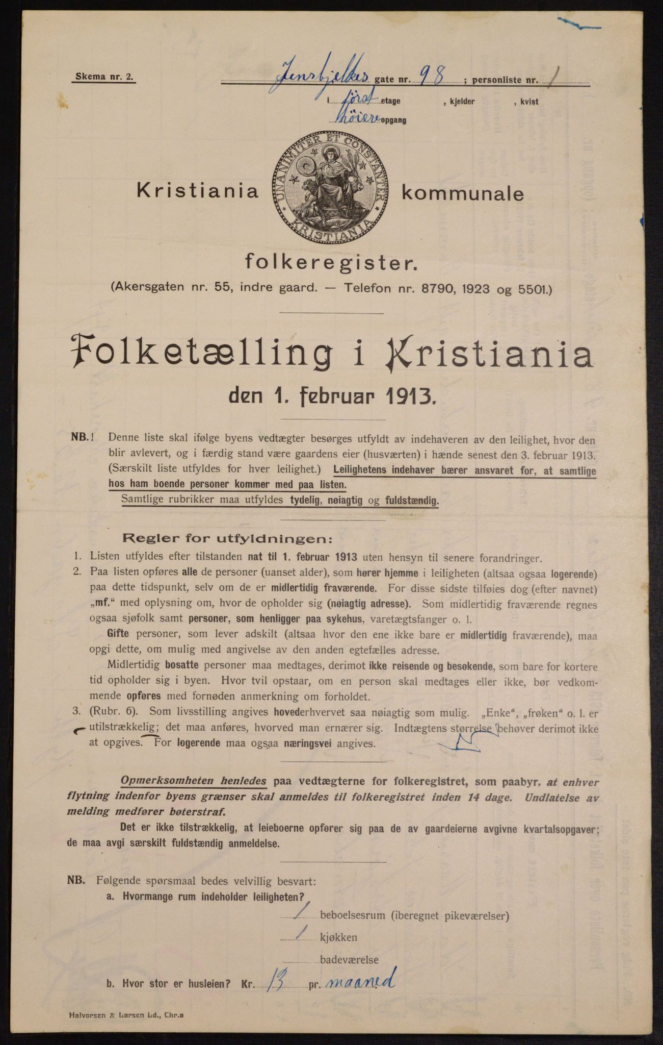 OBA, Municipal Census 1913 for Kristiania, 1913, p. 46552