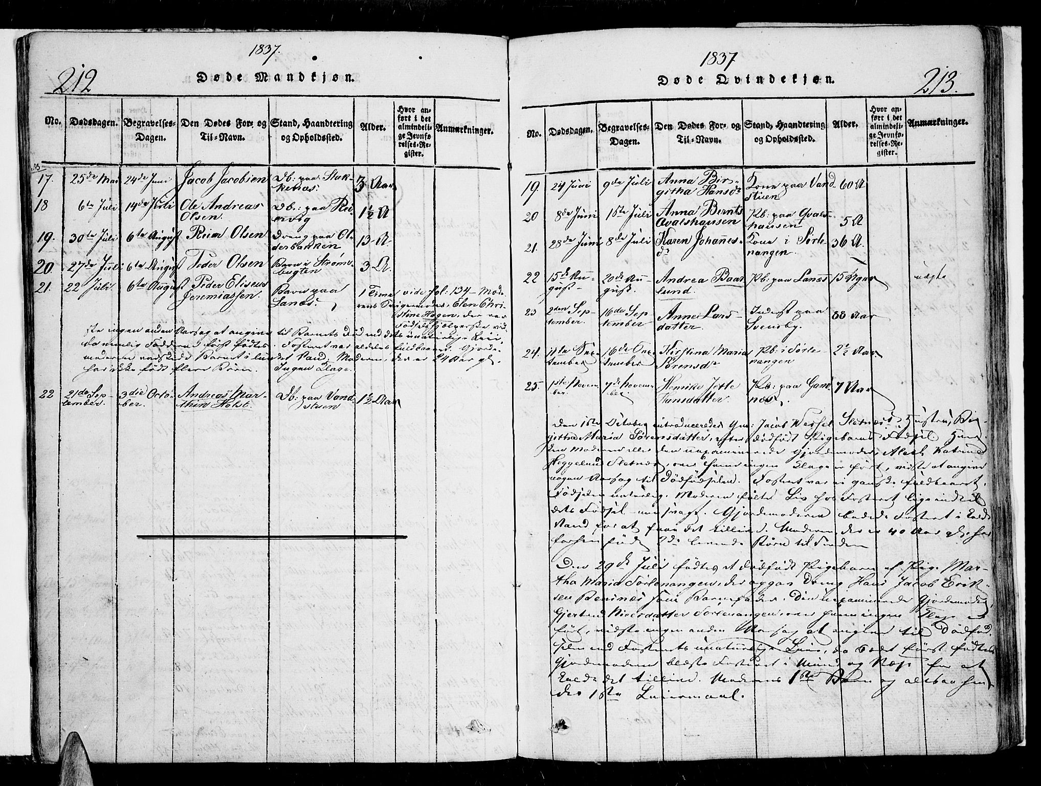 Karlsøy sokneprestembete, SATØ/S-1299/H/Ha/Haa/L0002kirke: Parish register (official) no. 2, 1823-1842, p. 212-213