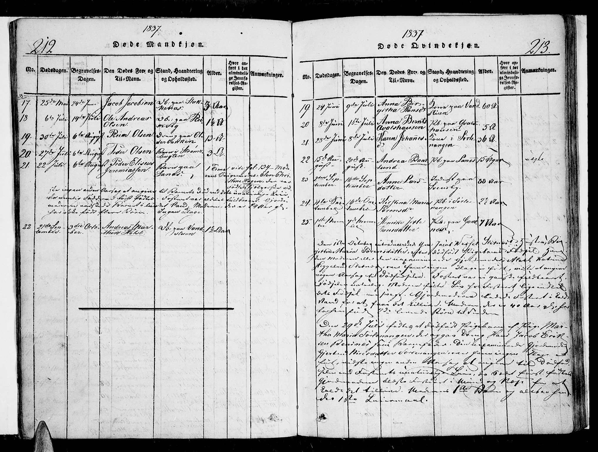 Karlsøy sokneprestembete, AV/SATØ-S-1299/H/Ha/Haa/L0002kirke: Parish register (official) no. 2, 1823-1842, p. 212-213