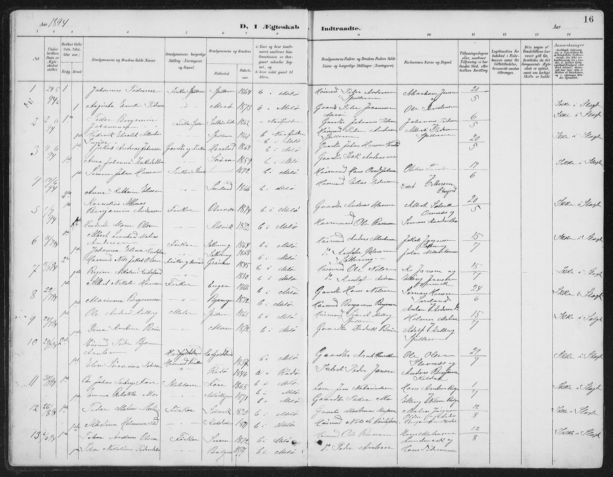 Ministerialprotokoller, klokkerbøker og fødselsregistre - Nordland, AV/SAT-A-1459/843/L0638: Parish register (copy) no. 843C07, 1888-1907, p. 16