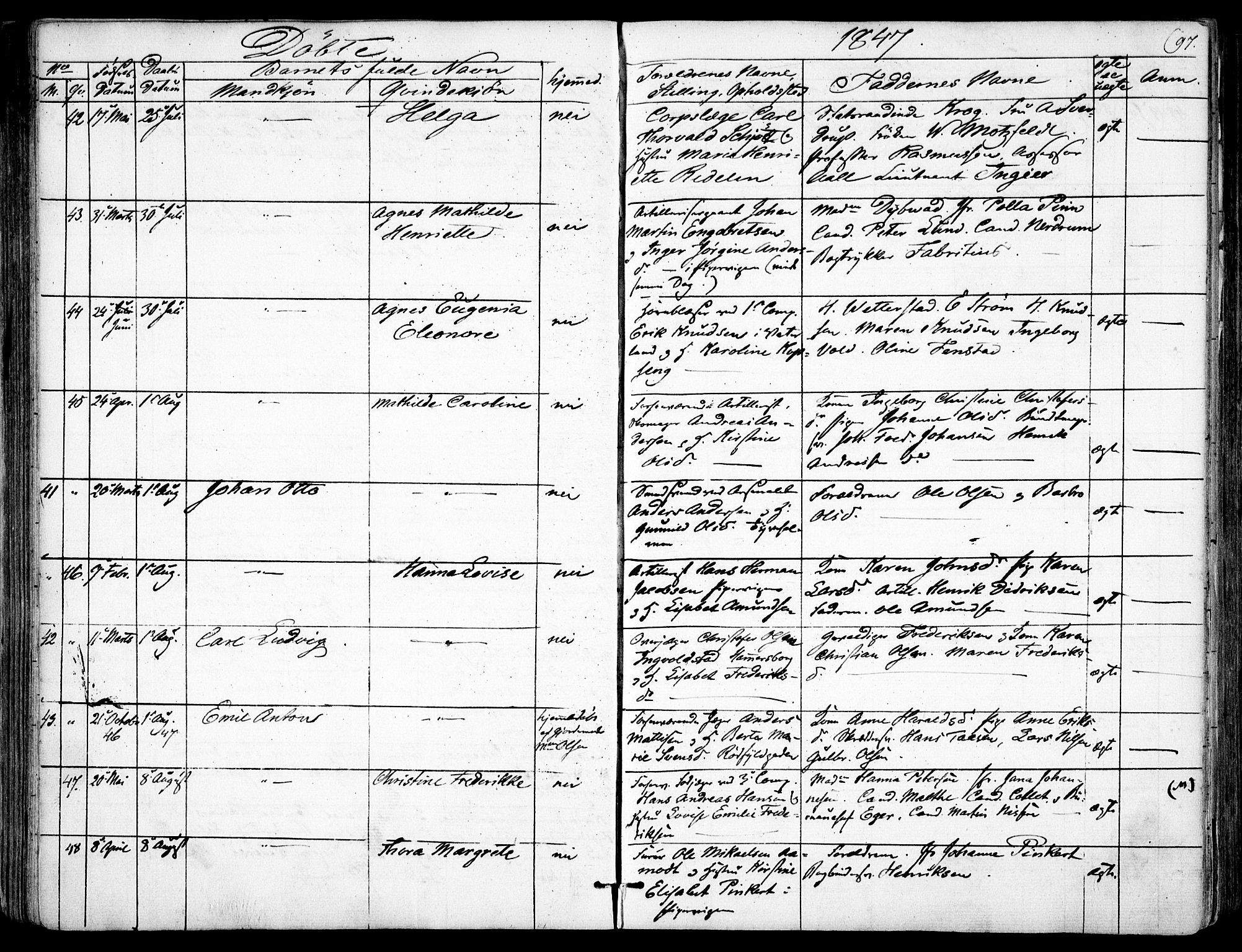 Garnisonsmenigheten Kirkebøker, SAO/A-10846/F/Fa/L0008: Parish register (official) no. 8, 1842-1859, p. 97