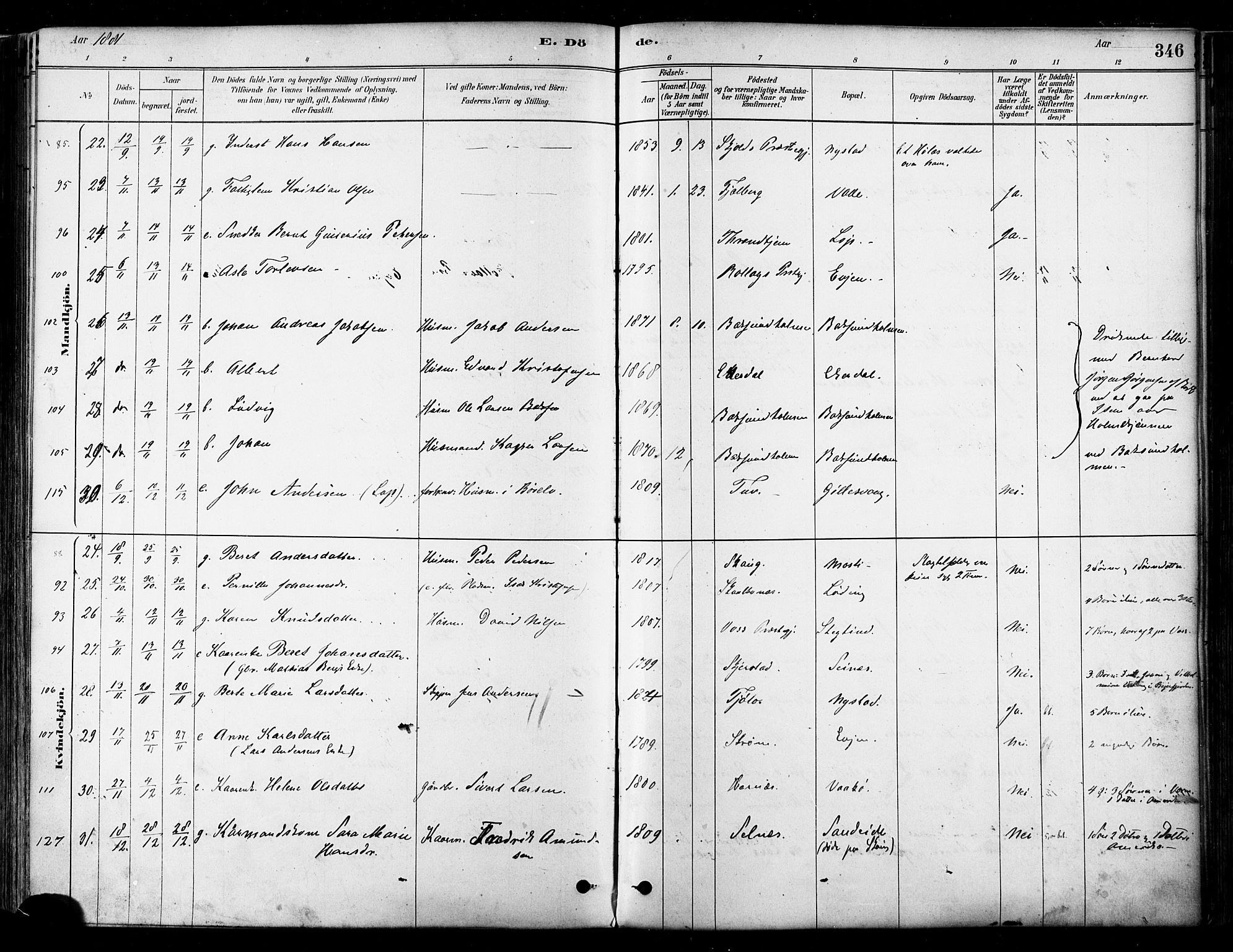 Ministerialprotokoller, klokkerbøker og fødselsregistre - Nordland, SAT/A-1459/802/L0054: Parish register (official) no. 802A01, 1879-1893, p. 346