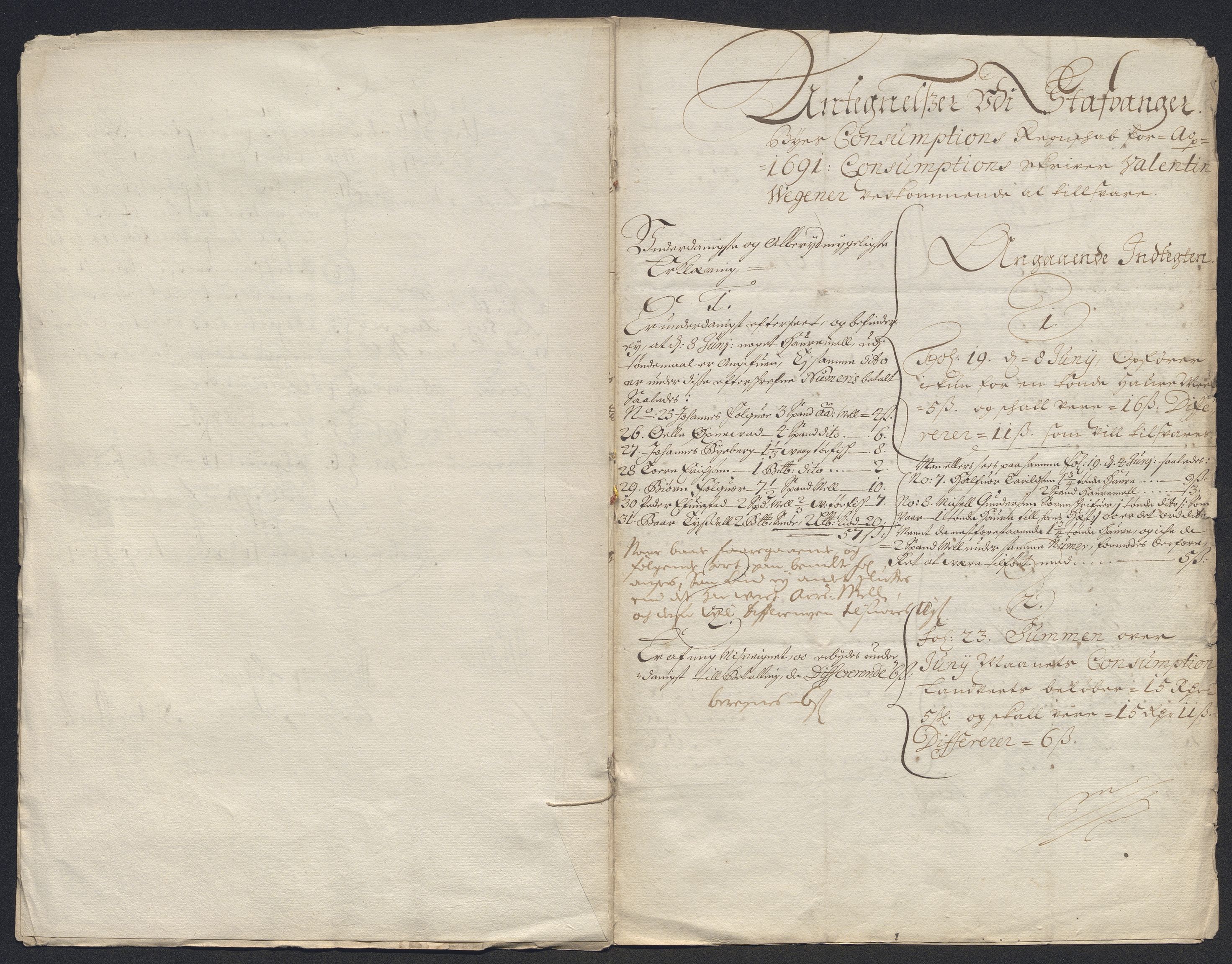 Rentekammeret inntil 1814, Reviderte regnskaper, Byregnskaper, AV/RA-EA-4066/R/Ro/L0333: [O25] Konsumpsjonsregnskap, 1690-1704, p. 81