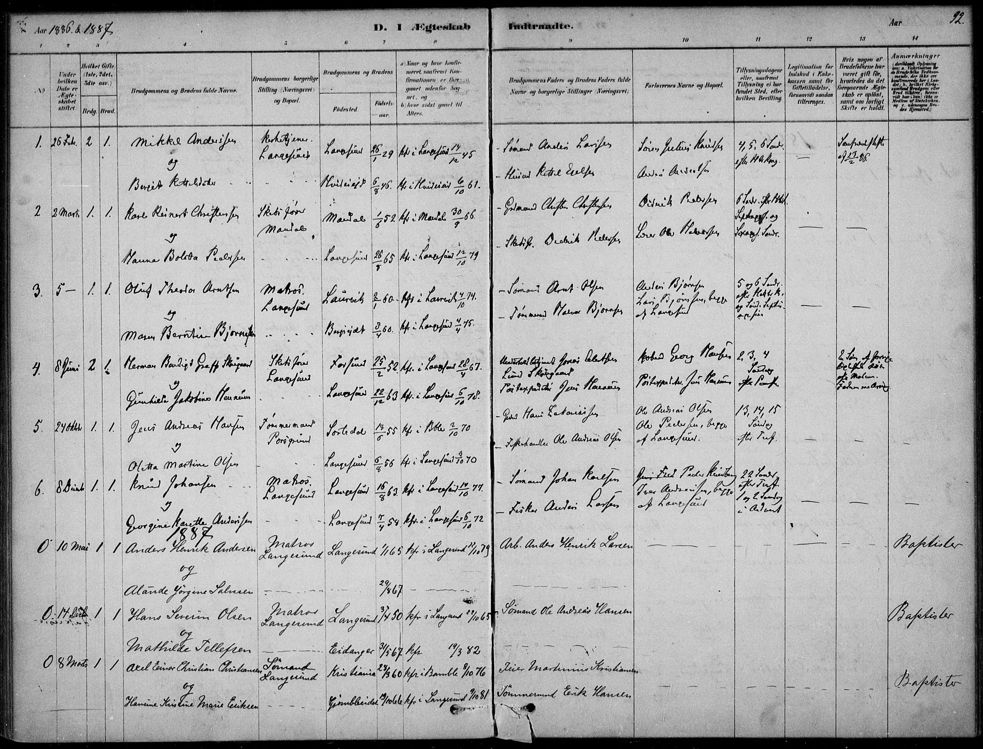 Langesund kirkebøker, SAKO/A-280/F/Fa/L0002: Parish register (official) no. 2, 1878-1892, p. 92