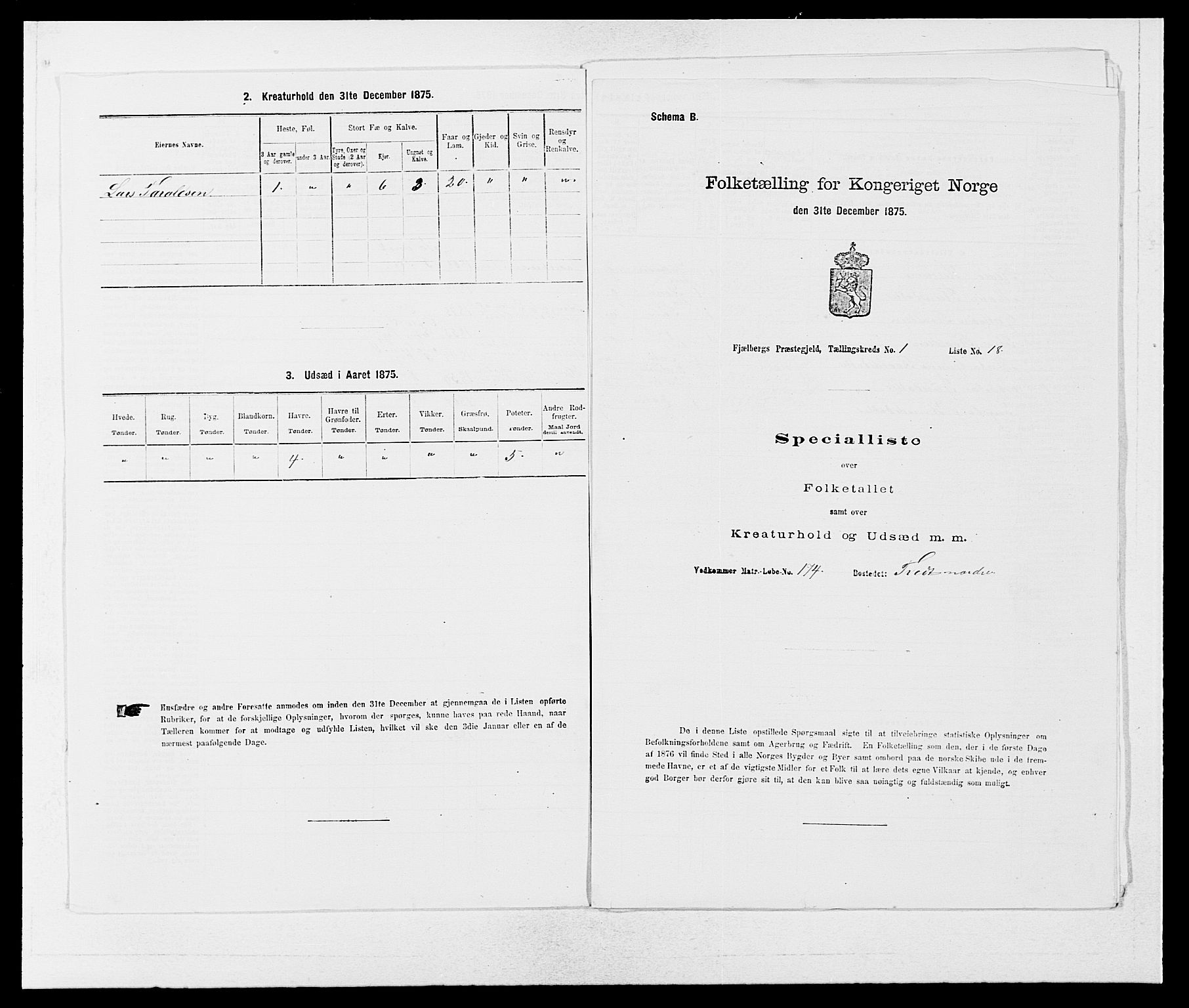 SAB, 1875 census for 1213P Fjelberg, 1875, p. 65