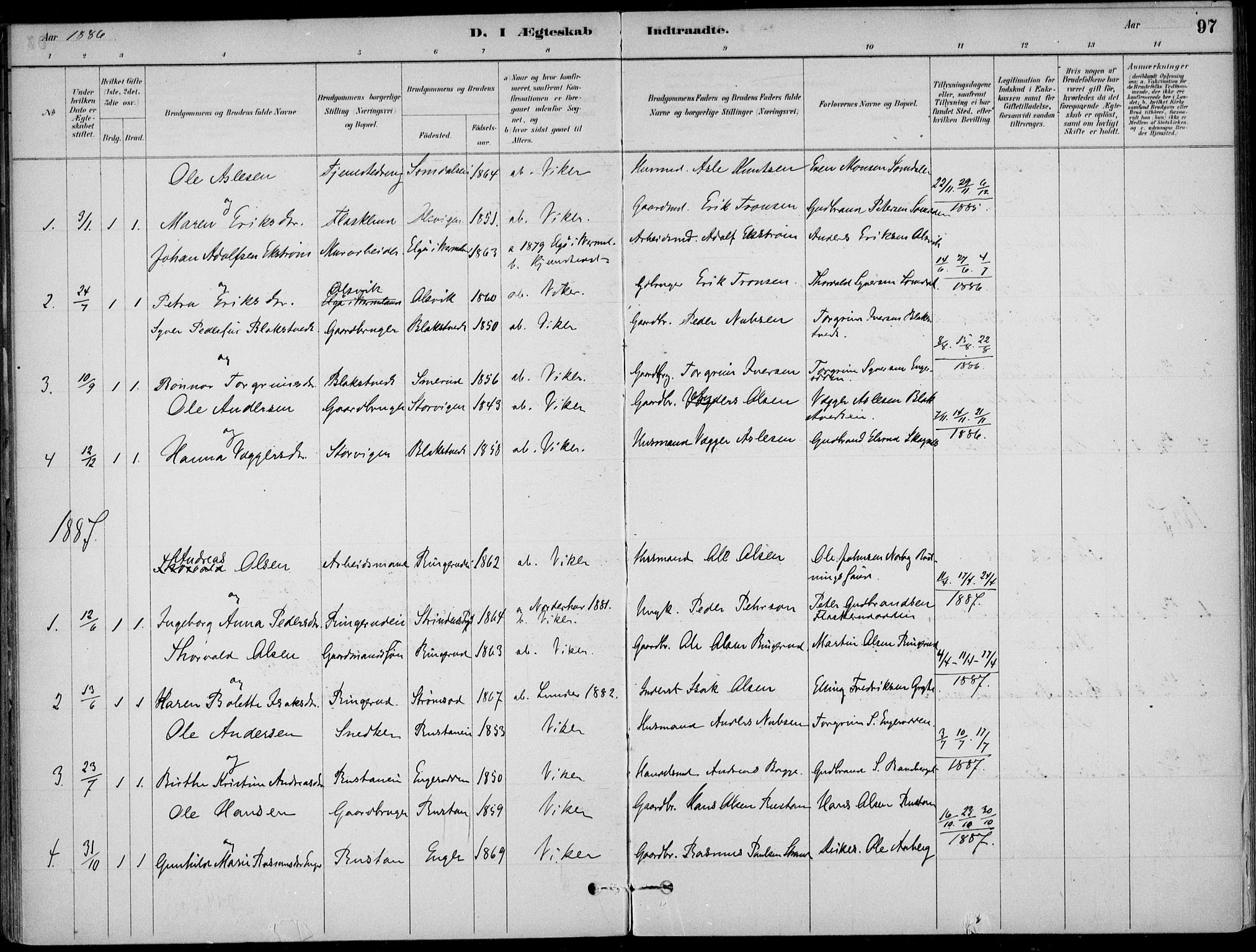 Ådal kirkebøker, SAKO/A-248/F/Fa/L0003: Parish register (official) no. I 3, 1884-1903, p. 97