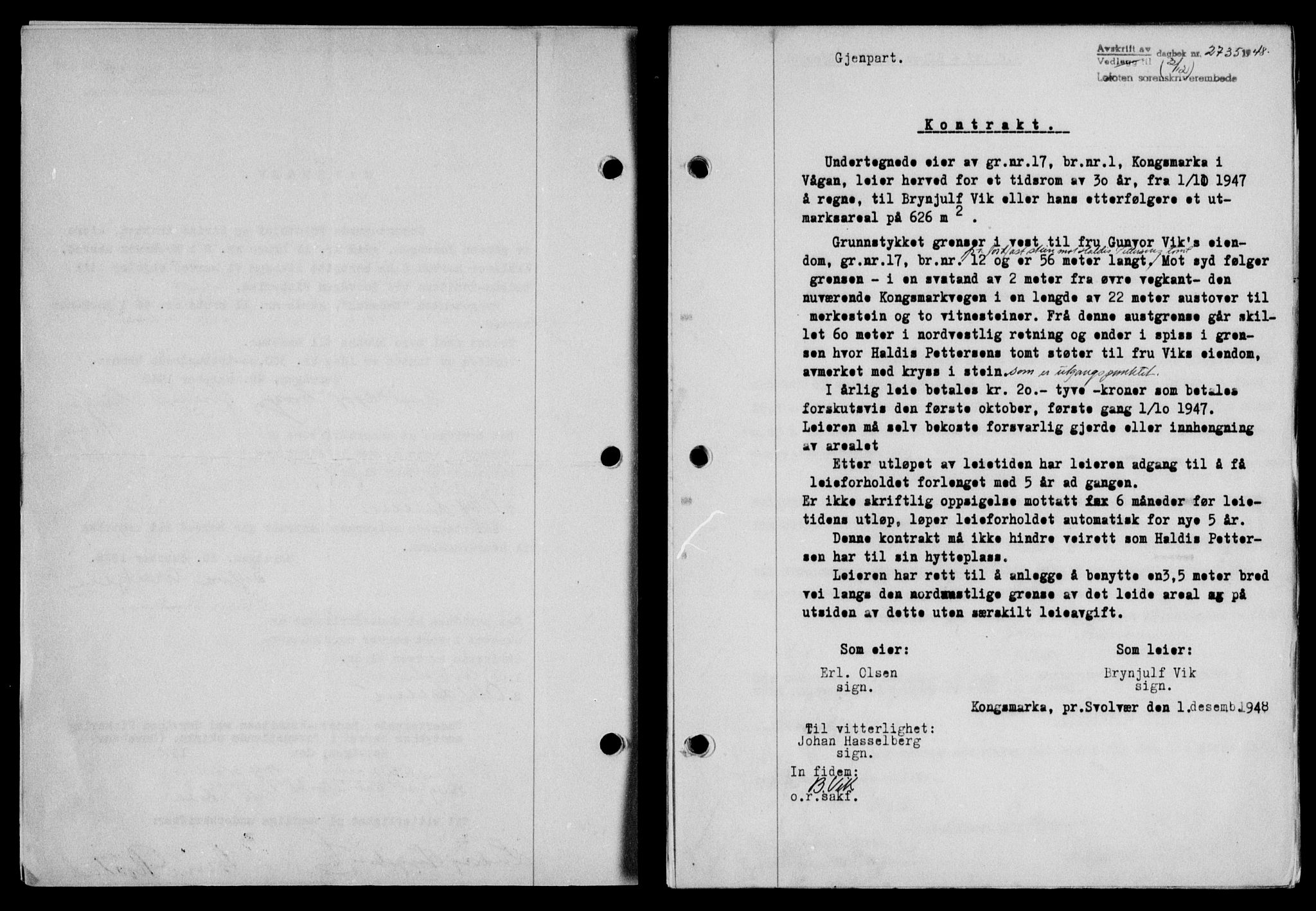 Lofoten sorenskriveri, SAT/A-0017/1/2/2C/L0020a: Mortgage book no. 20a, 1948-1949, Diary no: : 3735/1948