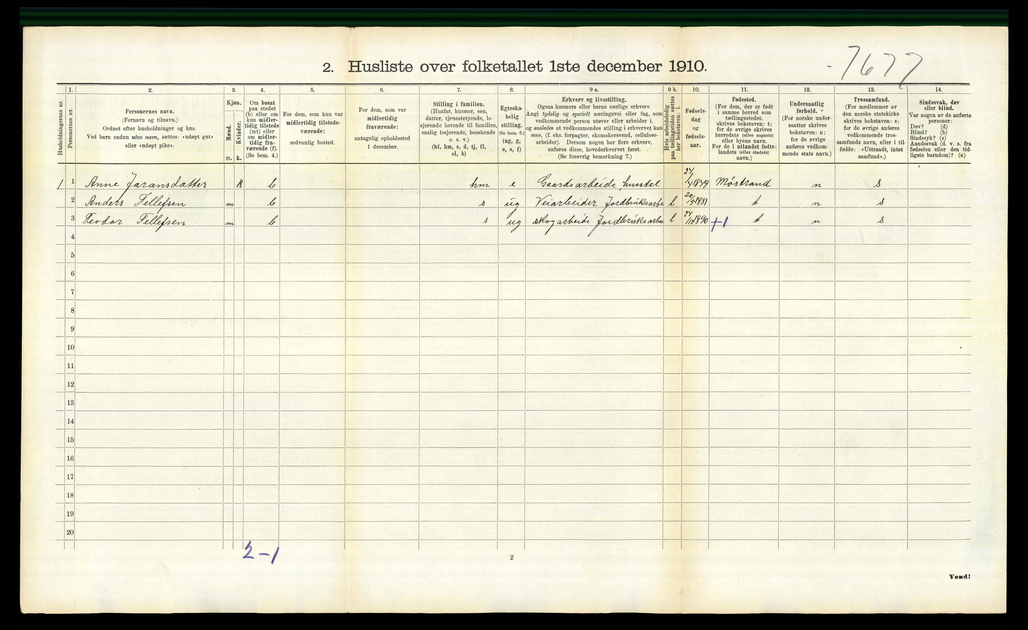 RA, 1910 census for Søndeled, 1910, p. 767